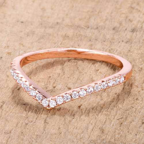 0.22Ct Rose Gold Plated CZ Chevron Ring for Women - Elegant Stackable Band for Engagement, Wedding, Anniversary & Everyday Wear