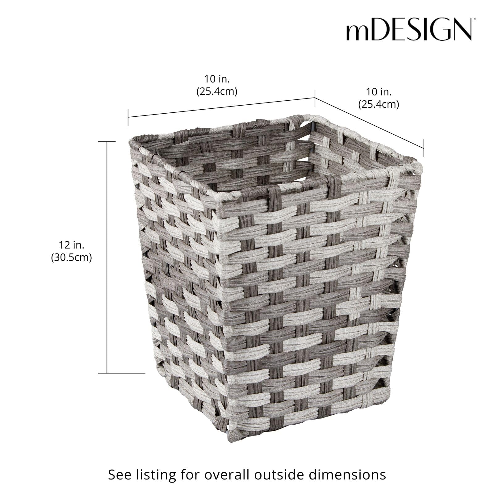 mDesign Small Woven Basket Trash Can - Square Waste Bin for Bathroom, Kitchen, Office, Laundry & Craft Storage - Eco-Friendly Home Organization Solution - Perfect for Countertops, Under Sink & Shelves - Gray