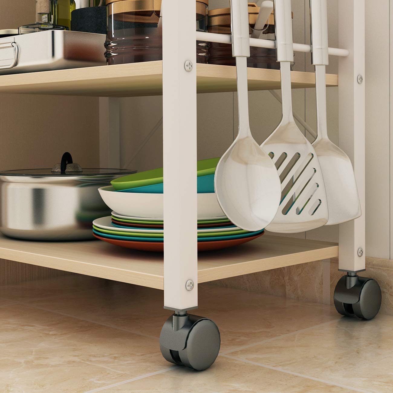 DlandHome 3-Tier Rolling Kitchen Cart - Microwave Stand, Baker's Rack & Appliance Table with Wheels, Small Utility Cart for Kitchen Storage (W4-Maple) - Perfect for Small Spaces, Apartment Cooking & Microwave Organization