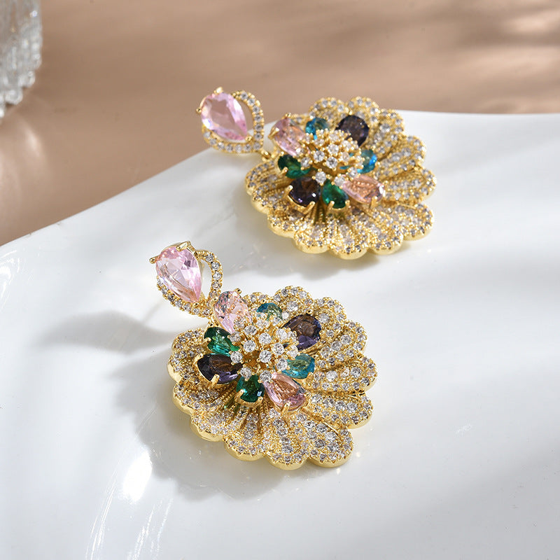 Luxury Boho Fan-Shaped Shell Flower Drop Earrings for Women | HE8640 | Perfect for Beach Weddings, Summer Parties & Boho Fashion Accessories