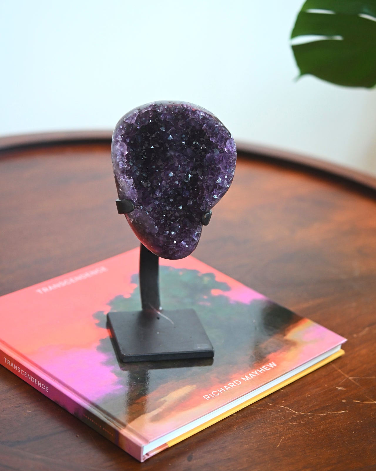 Natural Amethyst Crystal Geode on Wooden Stand - 2.8lbs Healing Stone for Home Decor, Meditation & Spiritual Gifts
