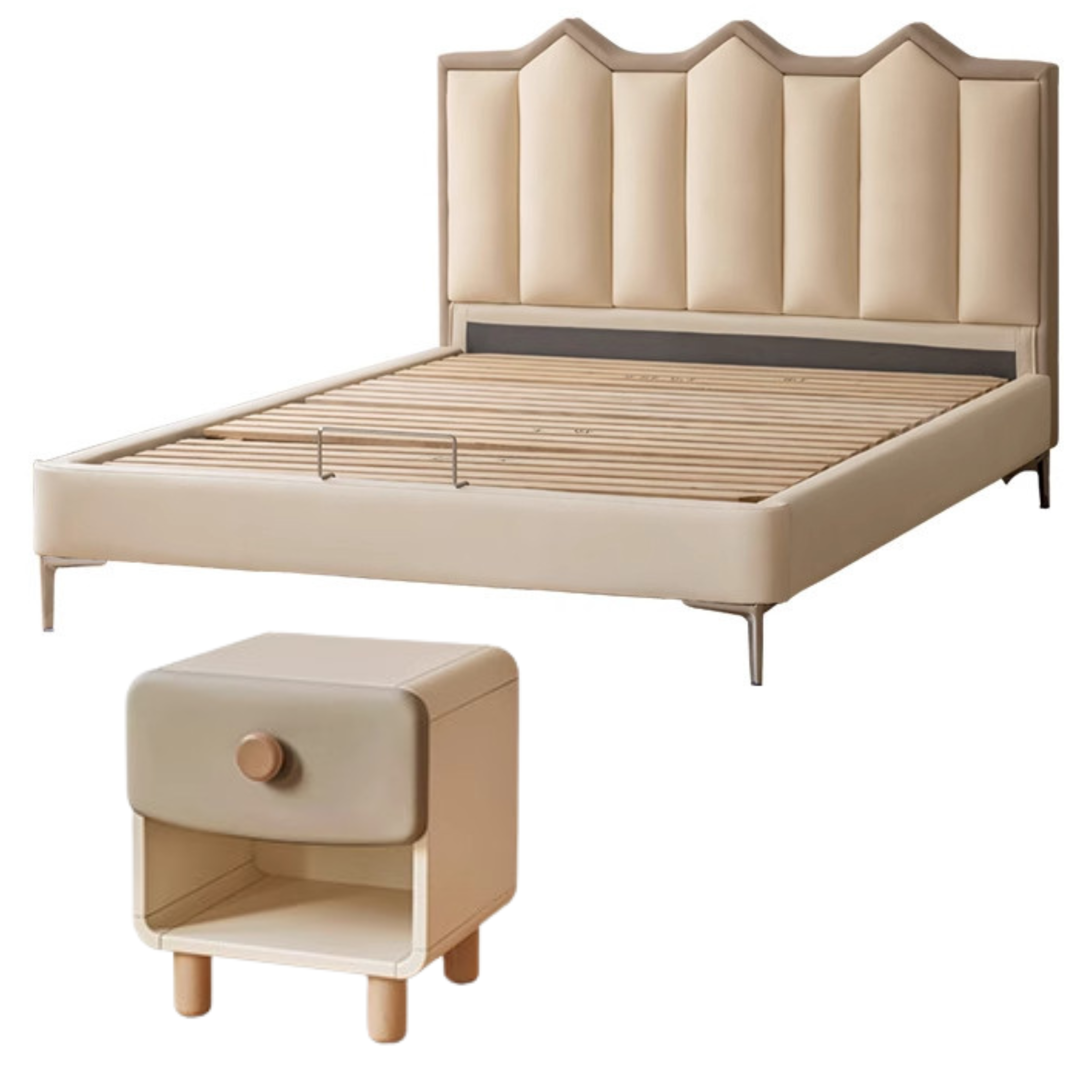 Organic Leather Kids Castle Bed - Cream Style | Safe & Durable Toddler Bed for Boys & Girls | Perfect for Bedrooms, Playrooms & Fantasy Themed Decor