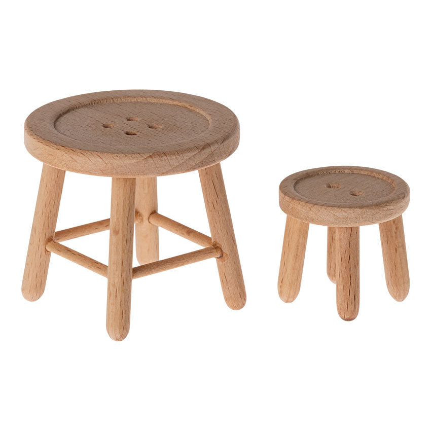 Maileg Wooden Table and Stool Set for Kids - Adorable Mouse-Themed Play Furniture for Pretend Tea Parties & Dollhouse Accessories