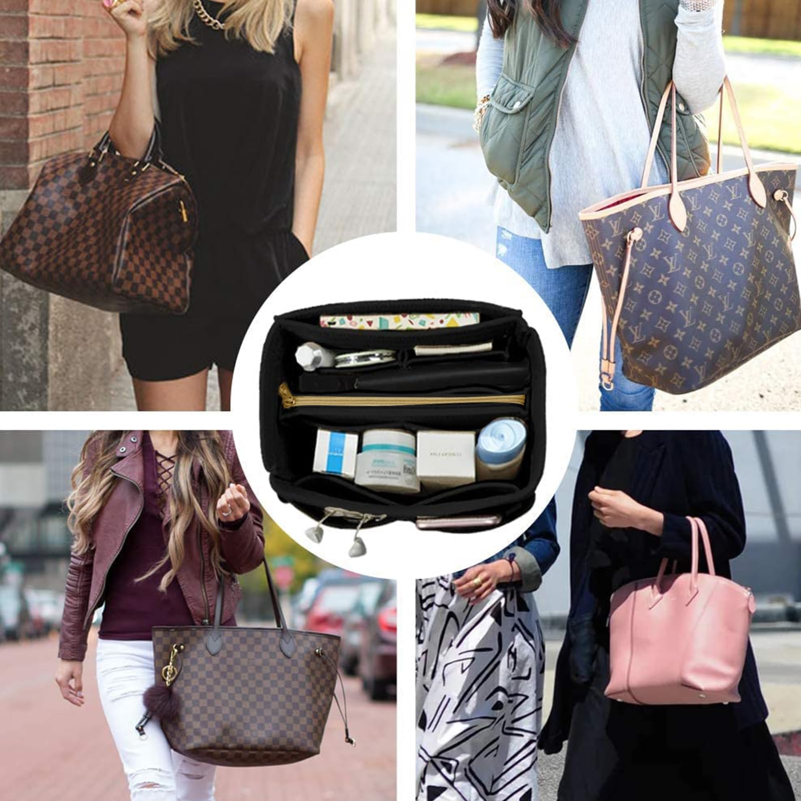 OMYSTYLE Felt Purse Organizer Insert - 5 Sizes for Tote Bags, Handbag Dividers Compatible with Longchamp, Neverfull, Speedy | Perfect for Travel, Work & Daily Organization