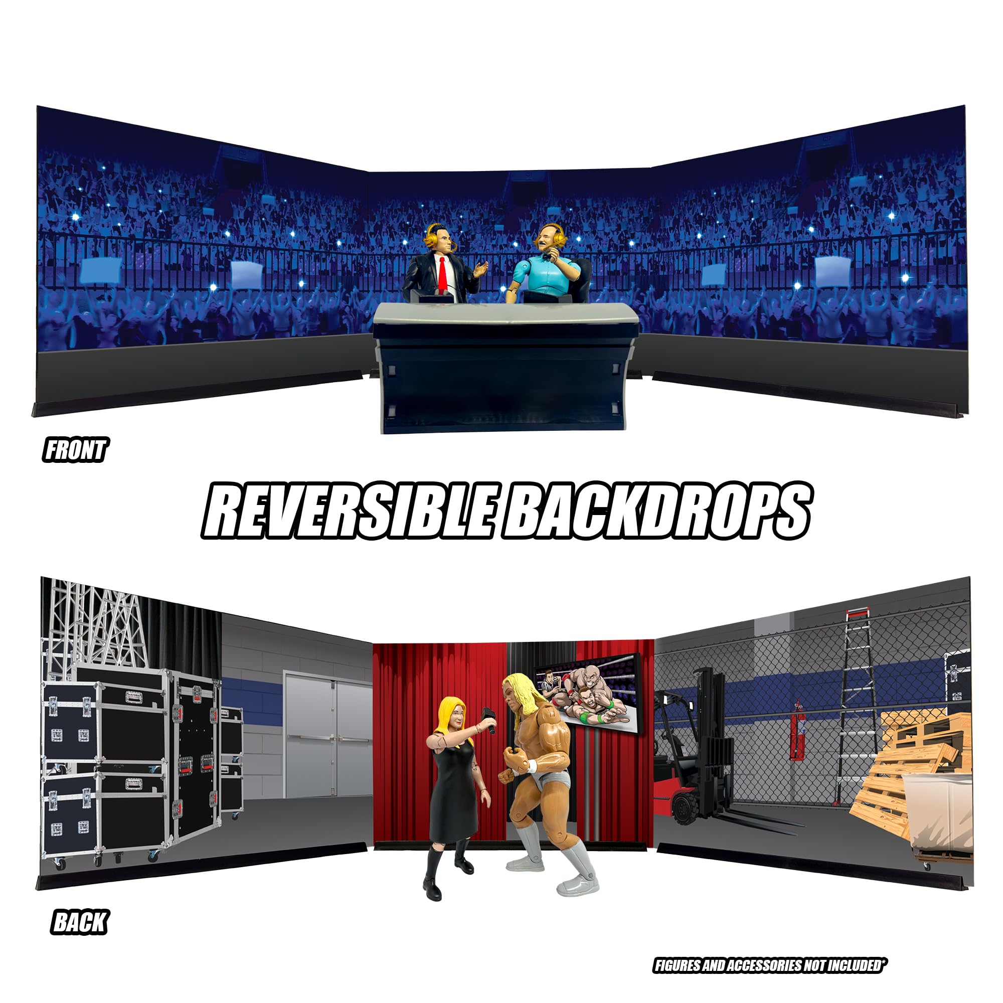 Reversible Wrestling Action Figure Backdrop Diorama - Dual-Sided Wrestling Ring Scene for WWE Collectibles - Perfect for Display, Photography & Toy Battles