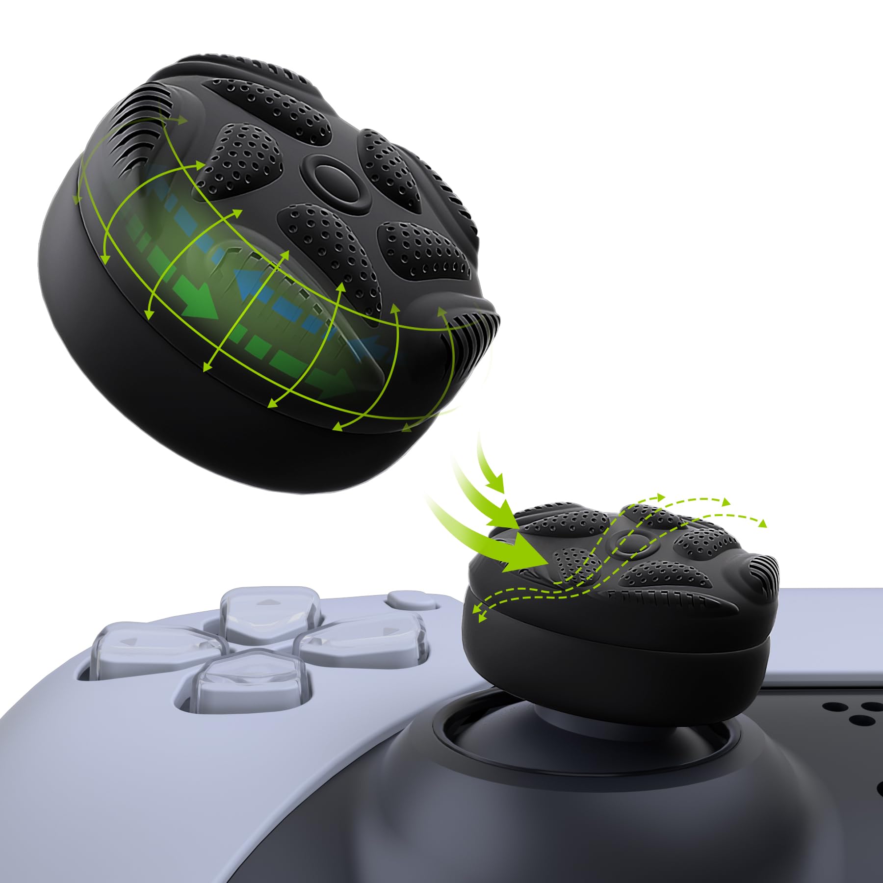 PlayVital Thumb Grip Caps for PS5/PS4/Xbox Series X|S/Xbox One/Elite Series 2/Nintendo Switch Pro Controller - Black - Ergonomic Joystick Covers for Enhanced Gaming Comfort & Precision (Perfect for FPS, Racing & Long Gaming Sessions)