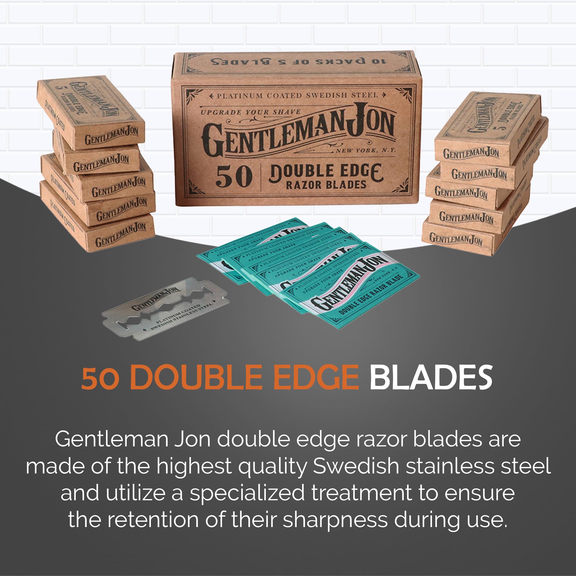 50-Pack Platinum Double Edge Razor Blades - Premium Swedish Stainless Steel Safety Razor Blades for Men - Platinum Coated for Smooth Shaving - Compatible with Most Safety Razors - Perfect for Home, Travel & Barber Shop Use