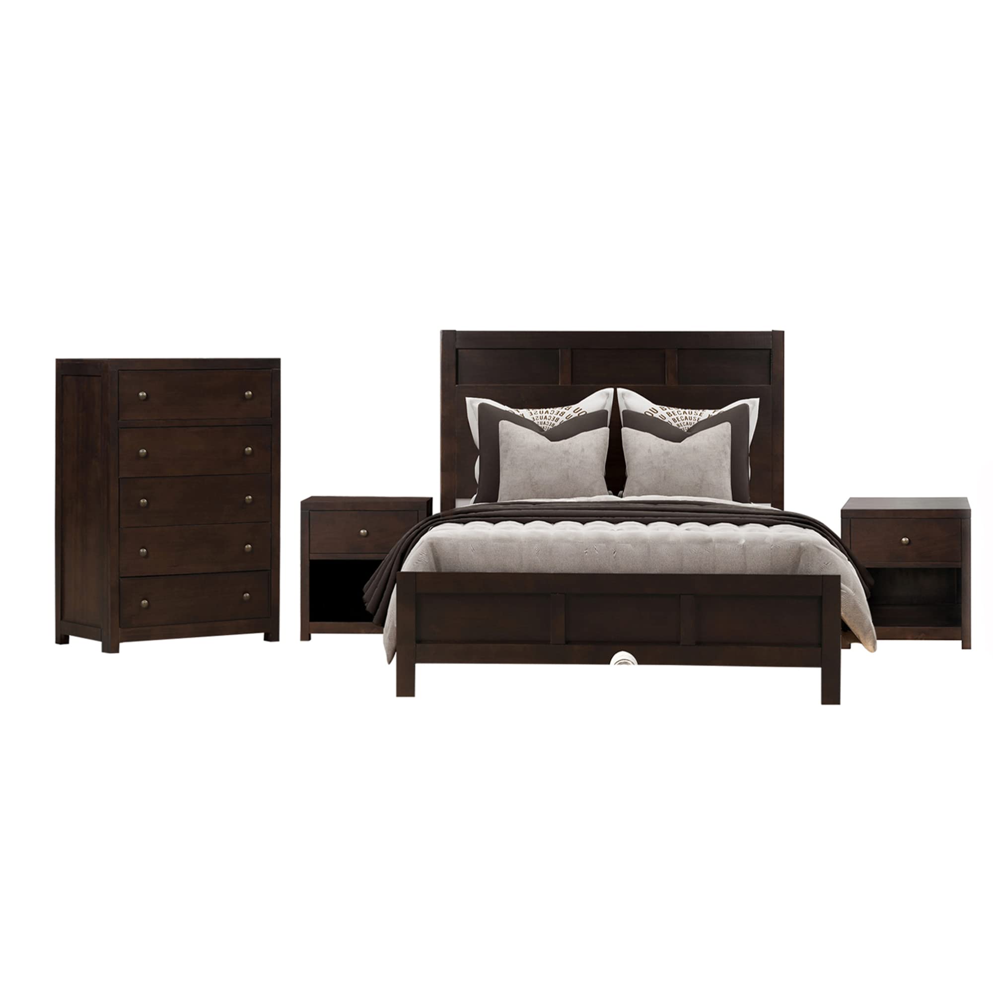 5-Piece Full Size Bedroom Set - Solid Wood Platform Bed, Memory Foam Mattress & Nightstands for Cozy Sleep