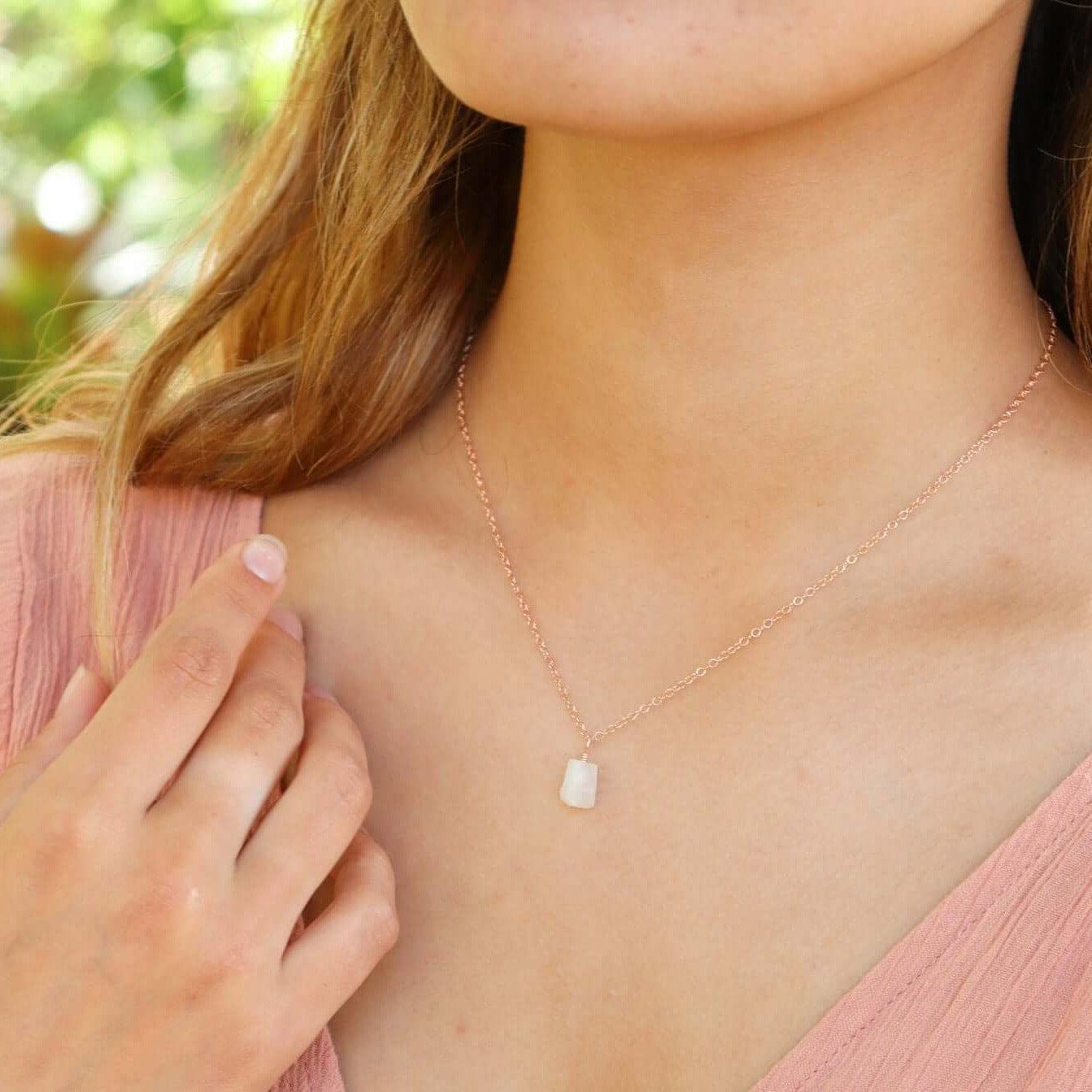 Natural Tiny Raw Rainbow Moonstone Pendant Necklace for Women - Elegant Boho Jewelry for Everyday Wear, Gift Giving & Spiritual Healing