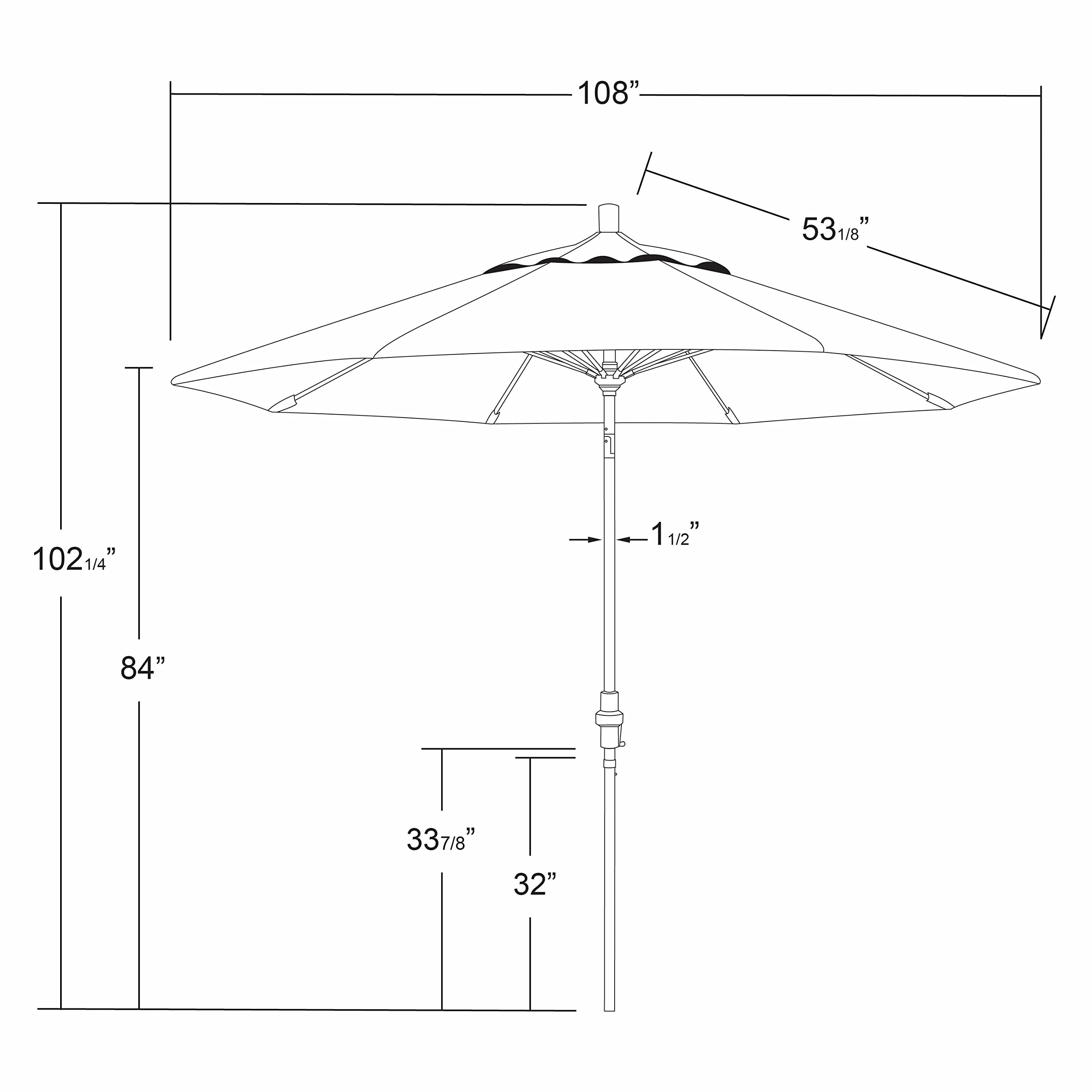 California Umbrella 9' Round Outdoor Patio Umbrella with Aluminum Pole & Fiberglass Ribs - Perfect for Backyard, Poolside, and Garden Shade