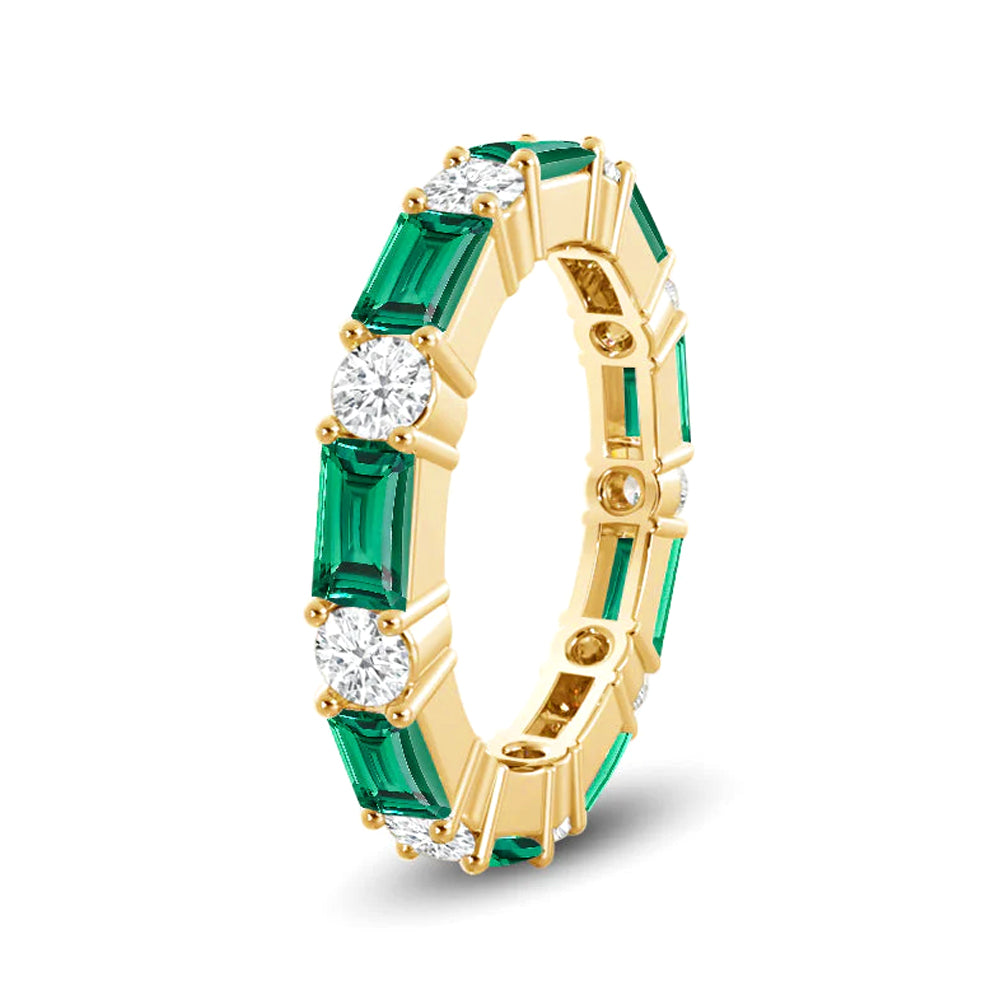 Exquisite Lab-Grown Emerald & Diamond Eternity Wedding Band - 14K White Gold Stackable Ring for Anniversary, Engagement & Bridal Jewelry (Perfect for Valentine's Day Gifts & Special Occasions)