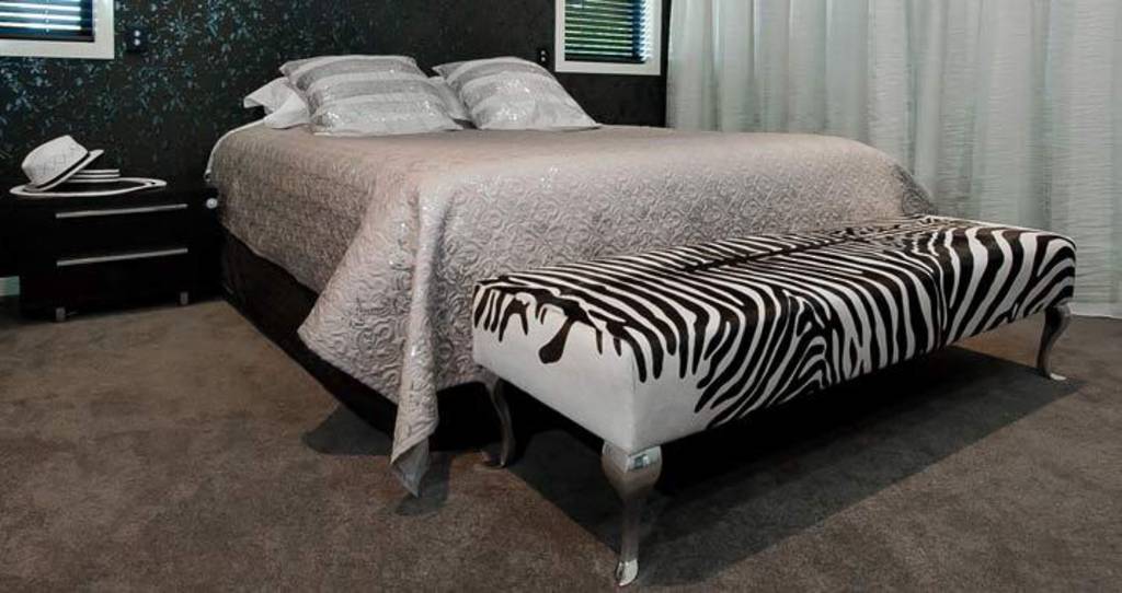 Stylish Zebra Print Ottoman with Queen Anne Curved Aluminum Legs - 63