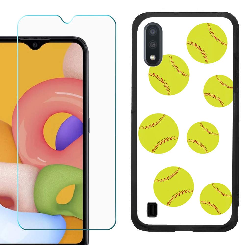 OneToughShield Slim-Fit TPU Phone Case for Samsung Galaxy A01 - Shockproof Protective Cover with Tempered Glass Screen Protector (Black) | Perfect for Softball Games, Outdoor Activities & Daily Use