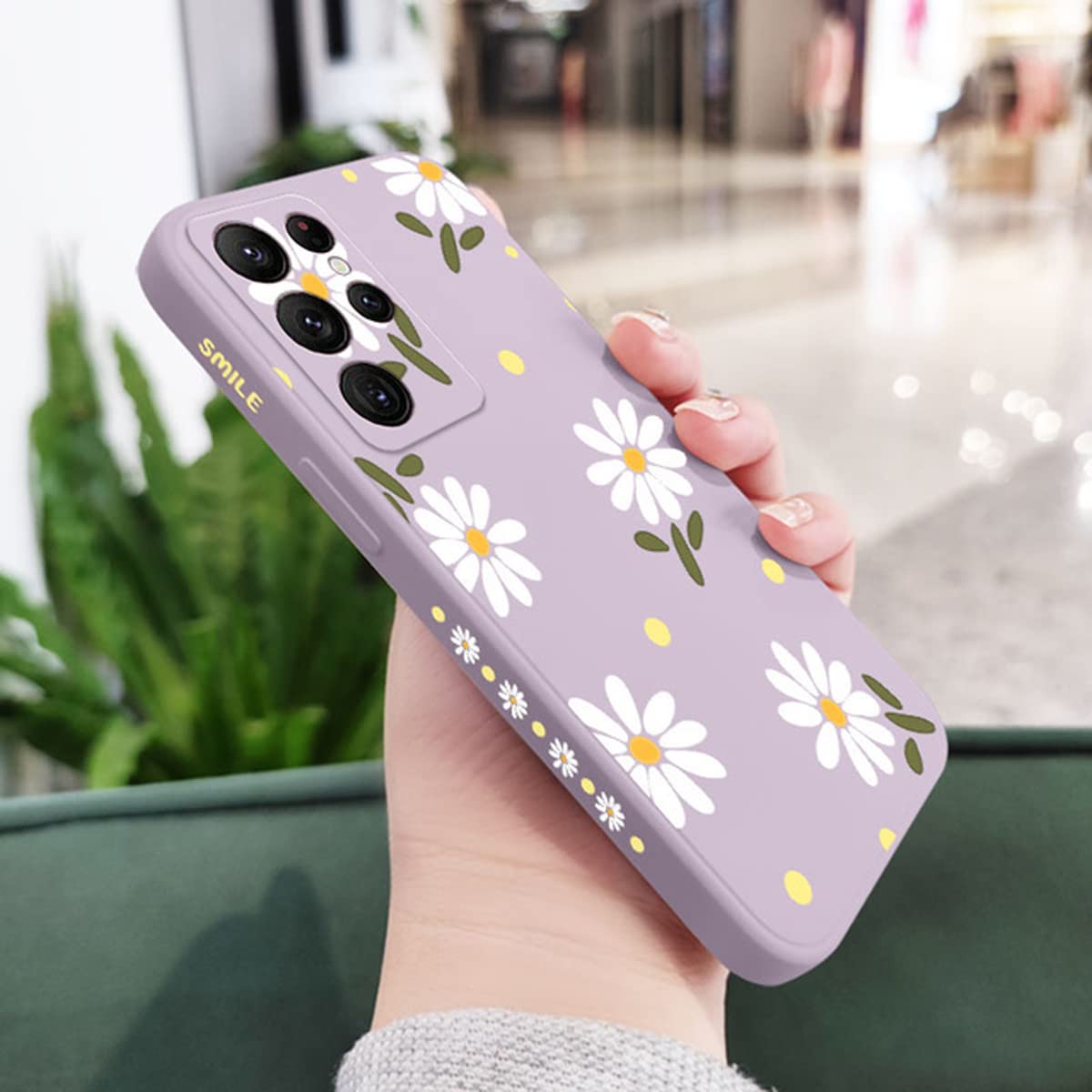 Cute Daisy Pattern Shockproof TPU Bumper Case for Samsung Galaxy S22 Ultra 5G (6.8