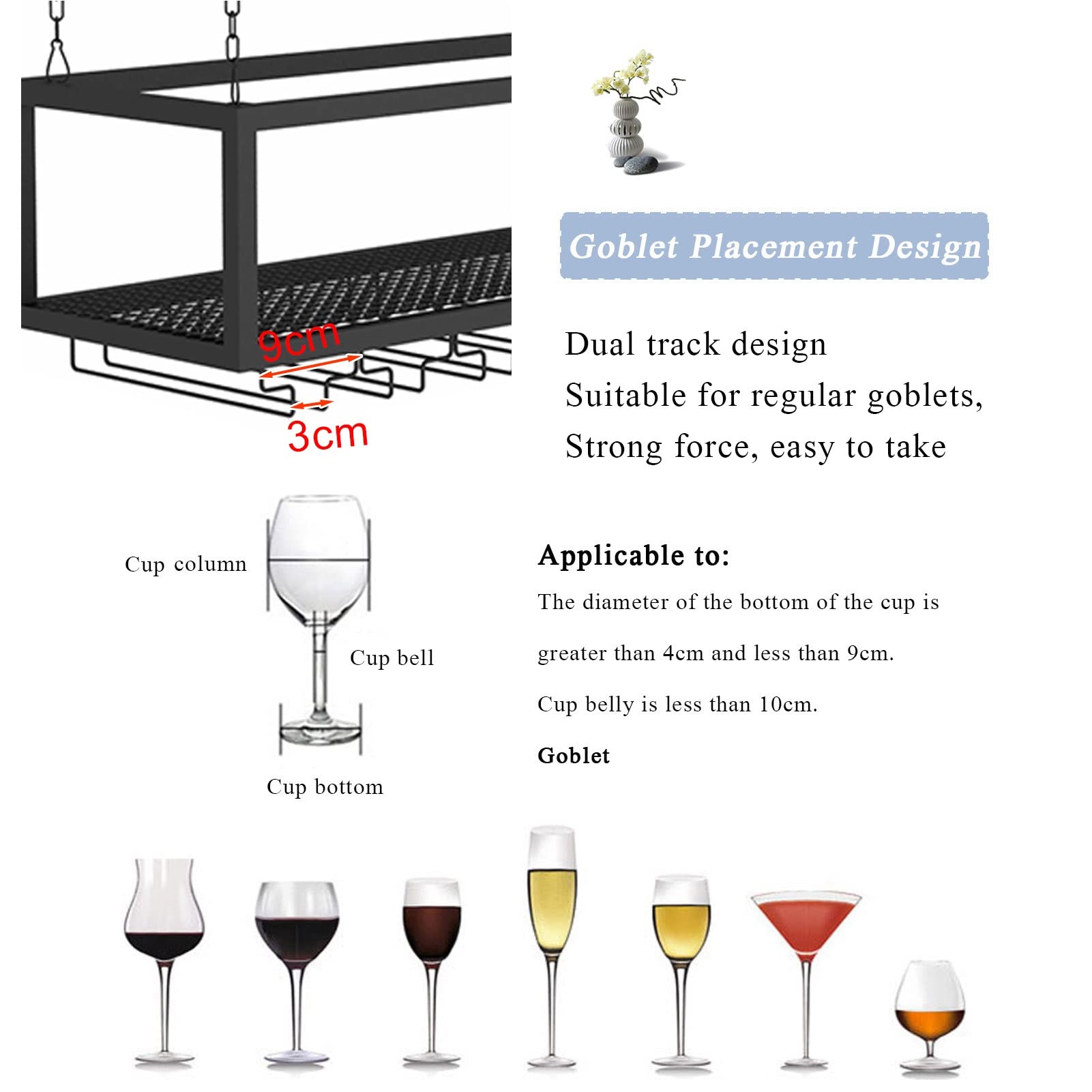 Ceiling Hanging Wine Rack - Metal Floating Storage Organizer for Wine Bottles & Stemware Glasses (140x25x20cm) - Perfect for Kitchen, Bar, Under Cabinet, Dining Room & Home Decor