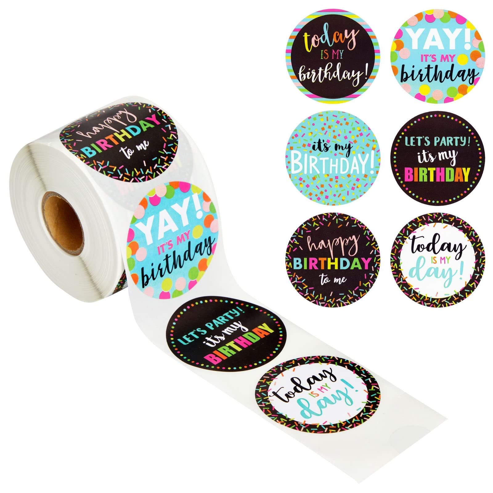 BLUE PANDA 504-Piece Round Birthday Stickers for Kids - 6 Assorted Designs (2 Inch) - Perfect for Classroom Rewards, Student Party Favors & Teacher Appreciation Gifts | Great for Birthday Celebrations, Scrapbooking & DIY Projects