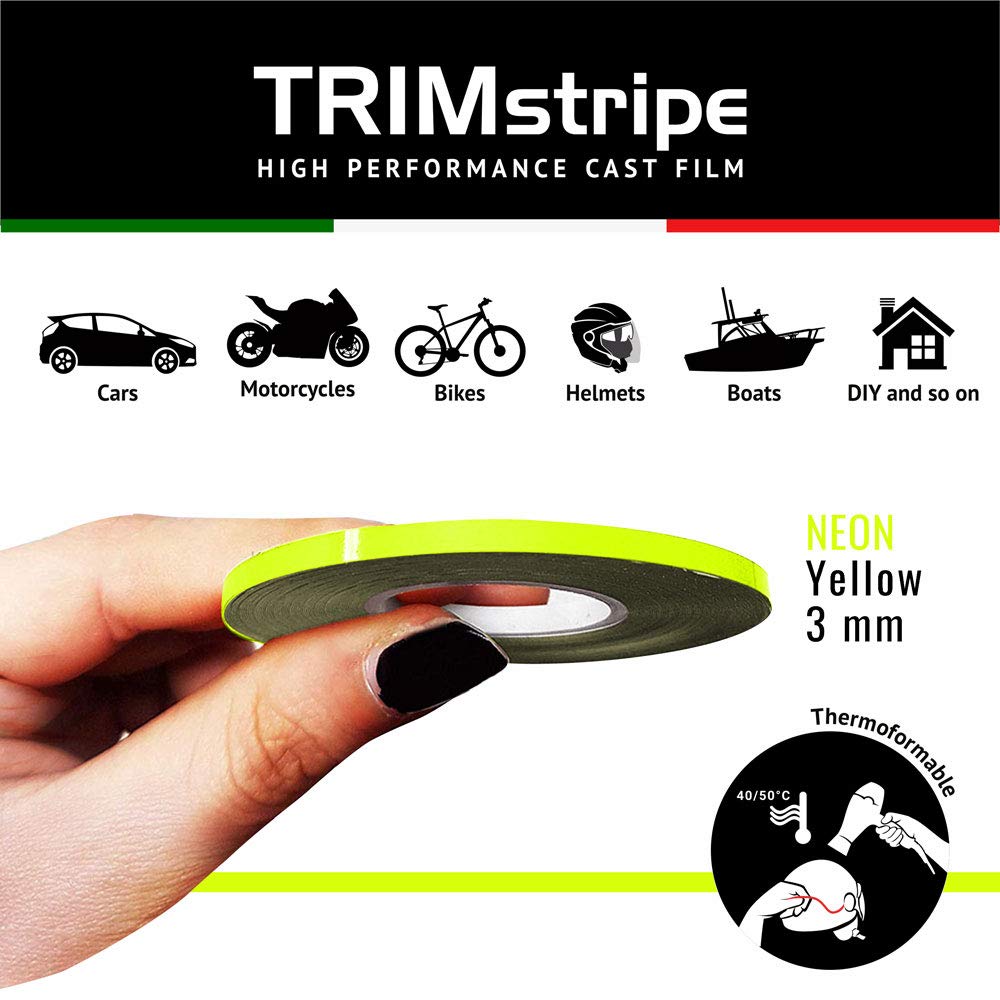 10460 High-Visibility Neon Yellow Trim Stripes - 3mm x 10m Adhesive Strips for Car Customization & Decoration - Perfect for Vehicle Accents, DIY Projects, and Automotive Styling