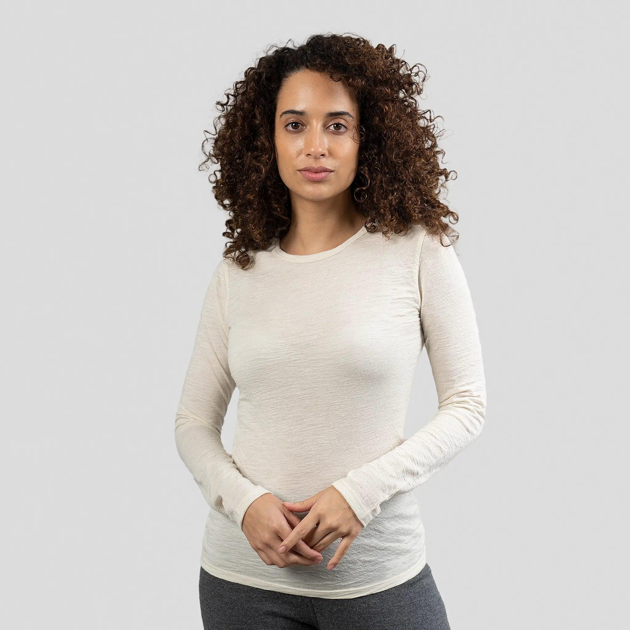 Ultralight Women's Alpaca Wool Long Sleeve T-Shirt - 160 GSM Soft & Warm Base Layer for Winter Hiking, Yoga & Casual Wear