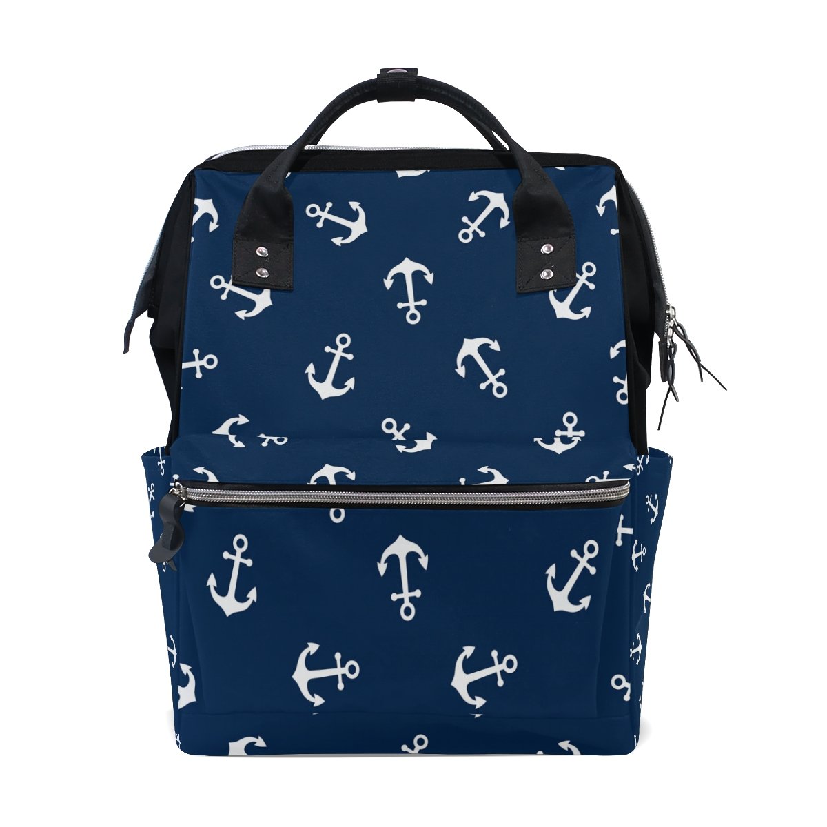 WOZO Blue & White Anchor Print Multi-Function Diaper Backpack - Waterproof Travel Baby Bag for Moms, Dads & Caregivers | Perfect for Daycare, Shopping & Family Outings