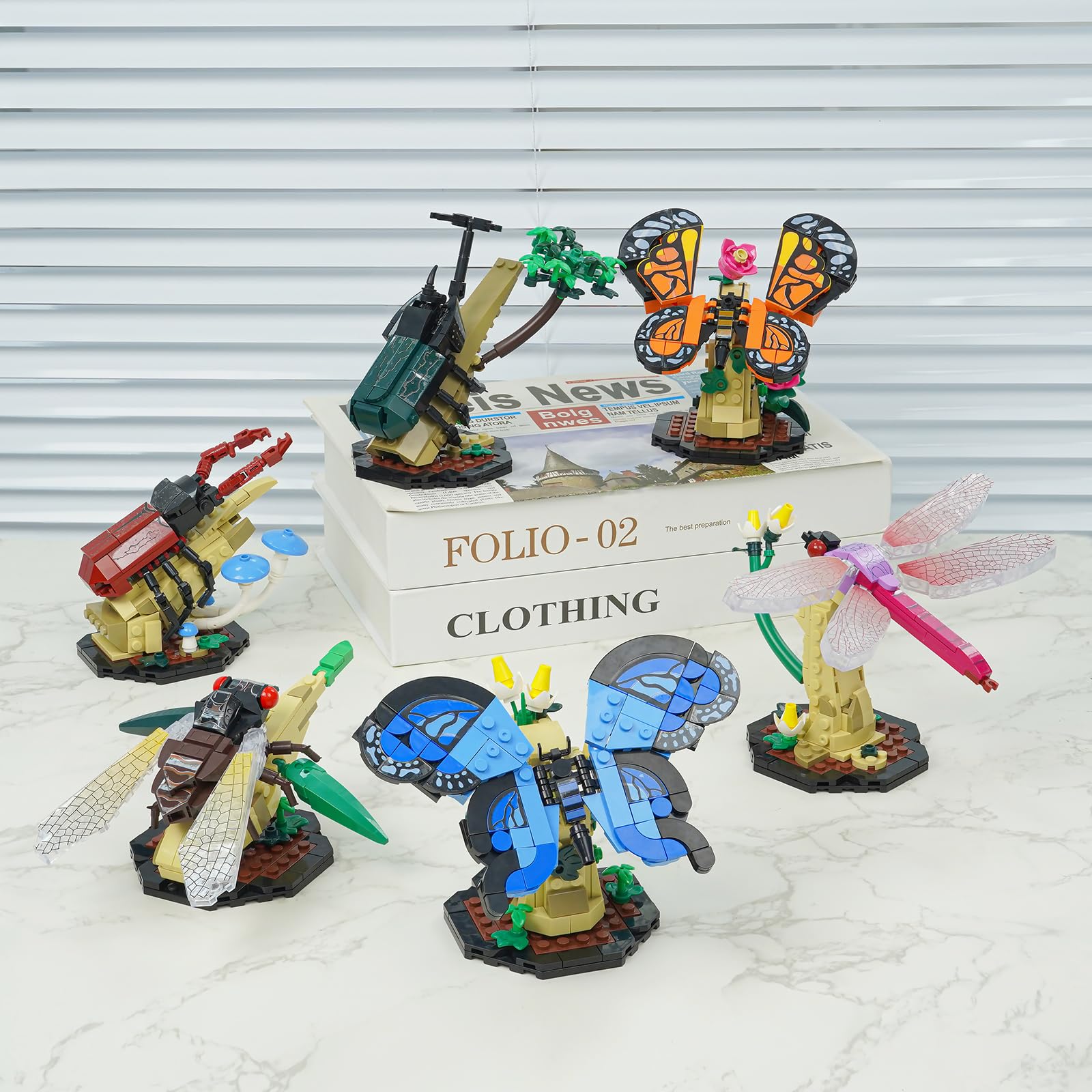 1029-Piece Insect Collection Building Set - 6-in-1 Lego-Compatible Bug Toys (Butterfly, Dragonfly, Beetle, Cicada) - STEM Educational Gift for Nature Lovers & Kids - Perfect for Science Projects, Home Decor & Creative Play