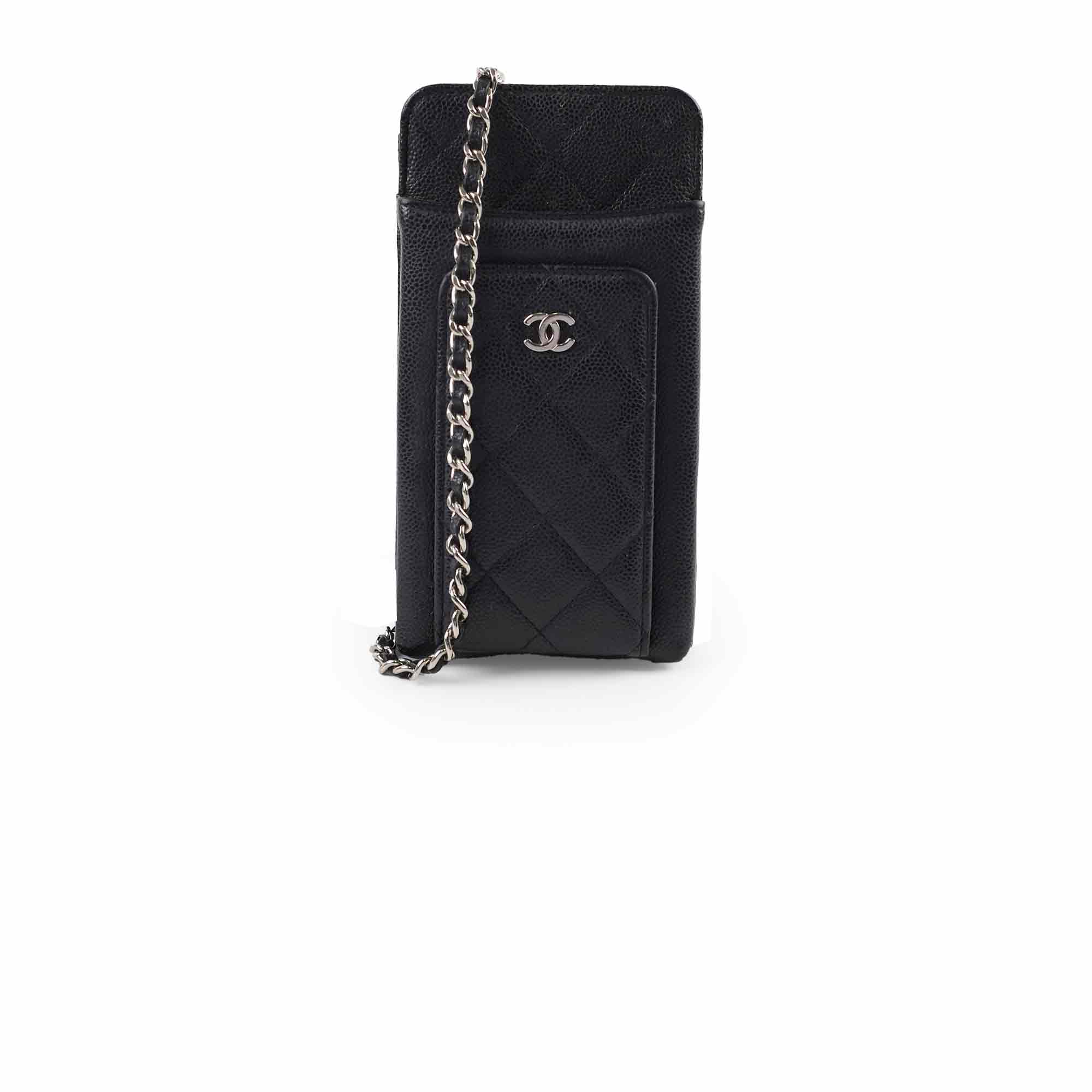 Chanel Phone Pouch Bag - Black Caviar Leather with Silver Hardware | Luxury Crossbody for iPhone | Perfect for Evening Out & Daily Use