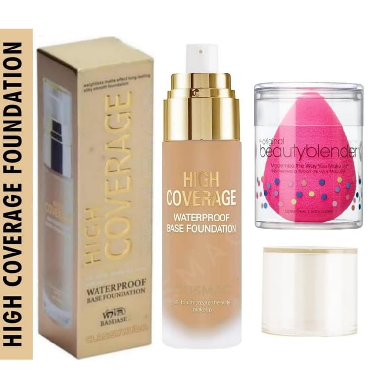 Cosmac Beauty Ultimate Combo - Waterproof Foundation Makeup Kit with Puff (2-Pack) | Long-Lasting Flawless Coverage for Daily Wear & Special Occasions | Perfect for Travel & Touch-Ups