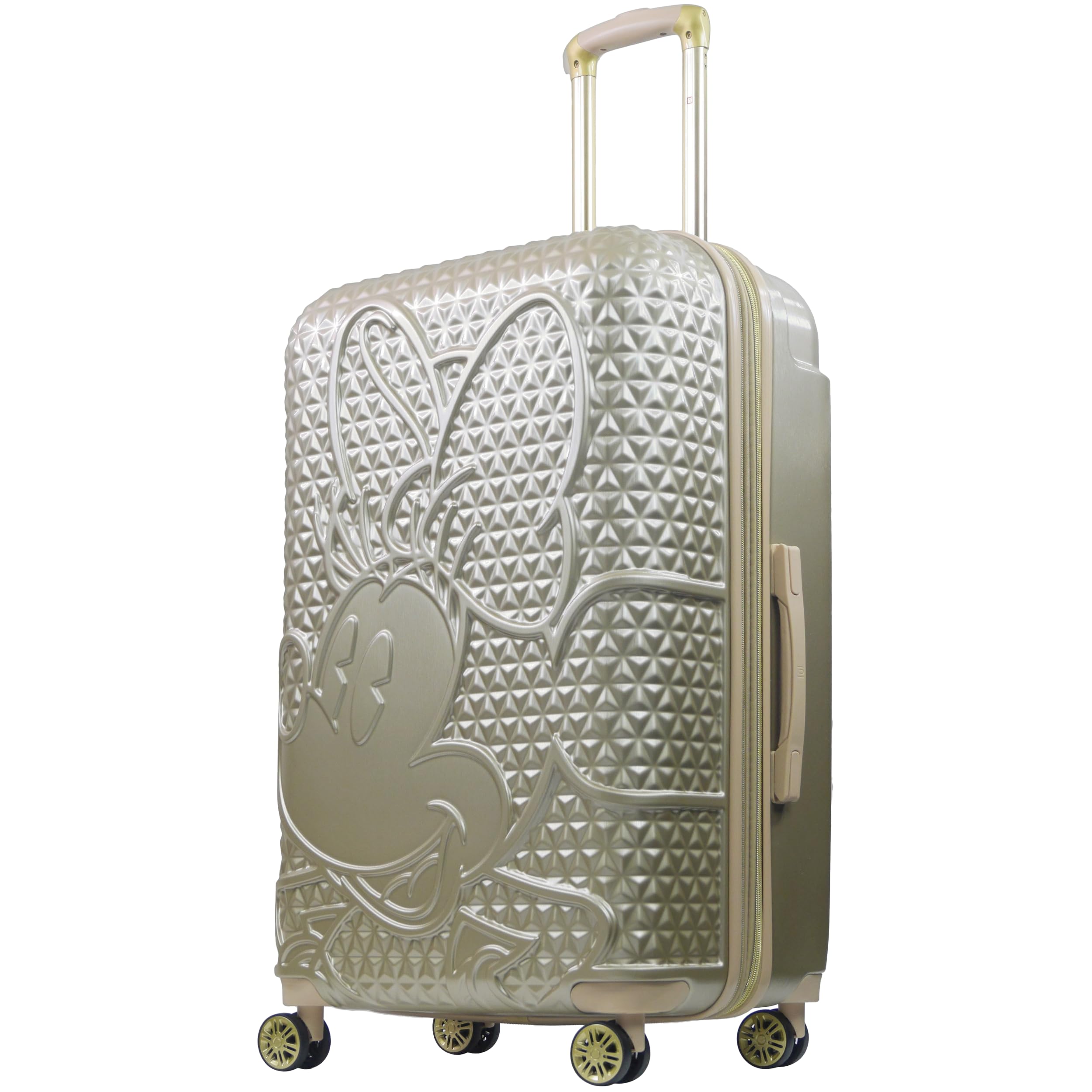Disney Minnie Mouse Rolling Luggage - 29 Inch Textured Hardshell Suitcase with 360° Spinner Wheels, Gold - Perfect for Travel, Vacations & Disney Theme Park Trips