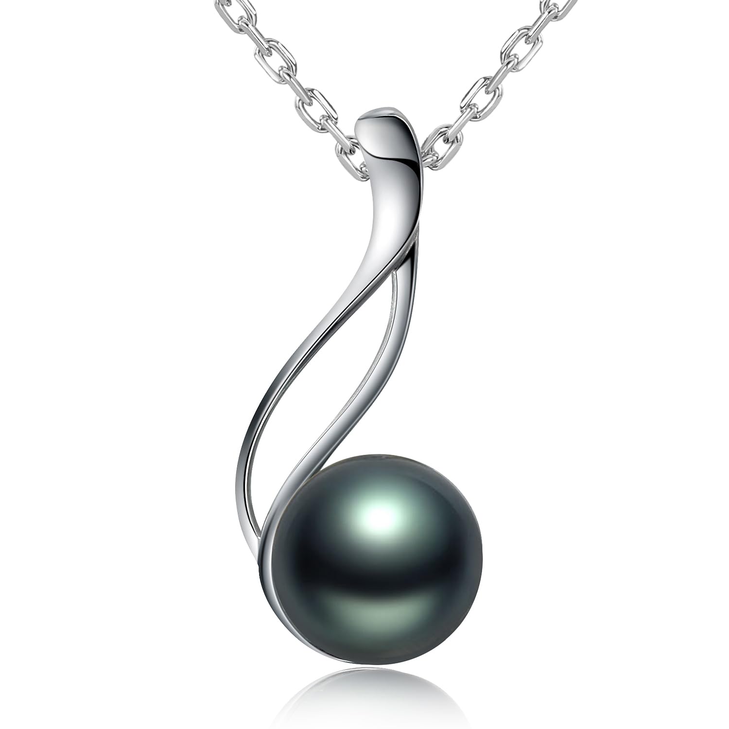 Tahitian Black Pearl Necklace - 9-10mm Cultured Pearl with 925 Silver Chain for Women, Perfect for Weddings & Evening Events
