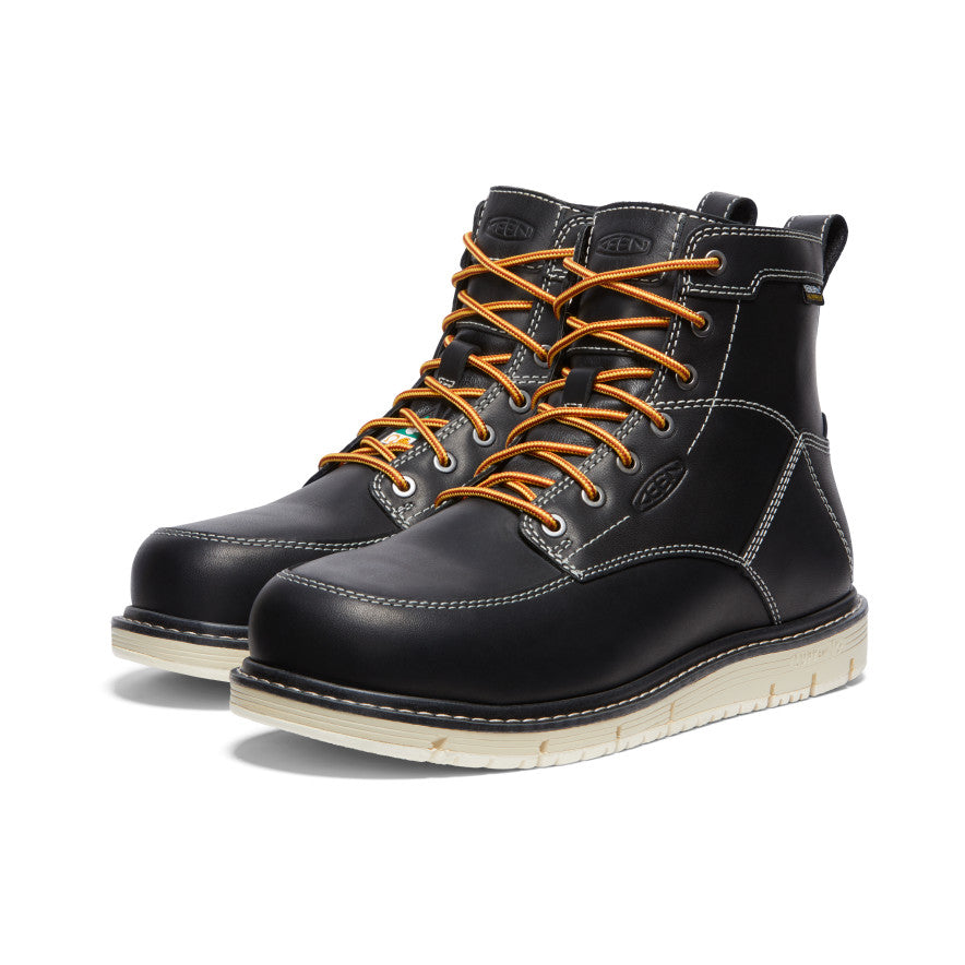 Men's CSA Approved San Jose 6 Waterproof Steel Toe Work Boots - Black/Off White for Construction & Outdoor Safety
