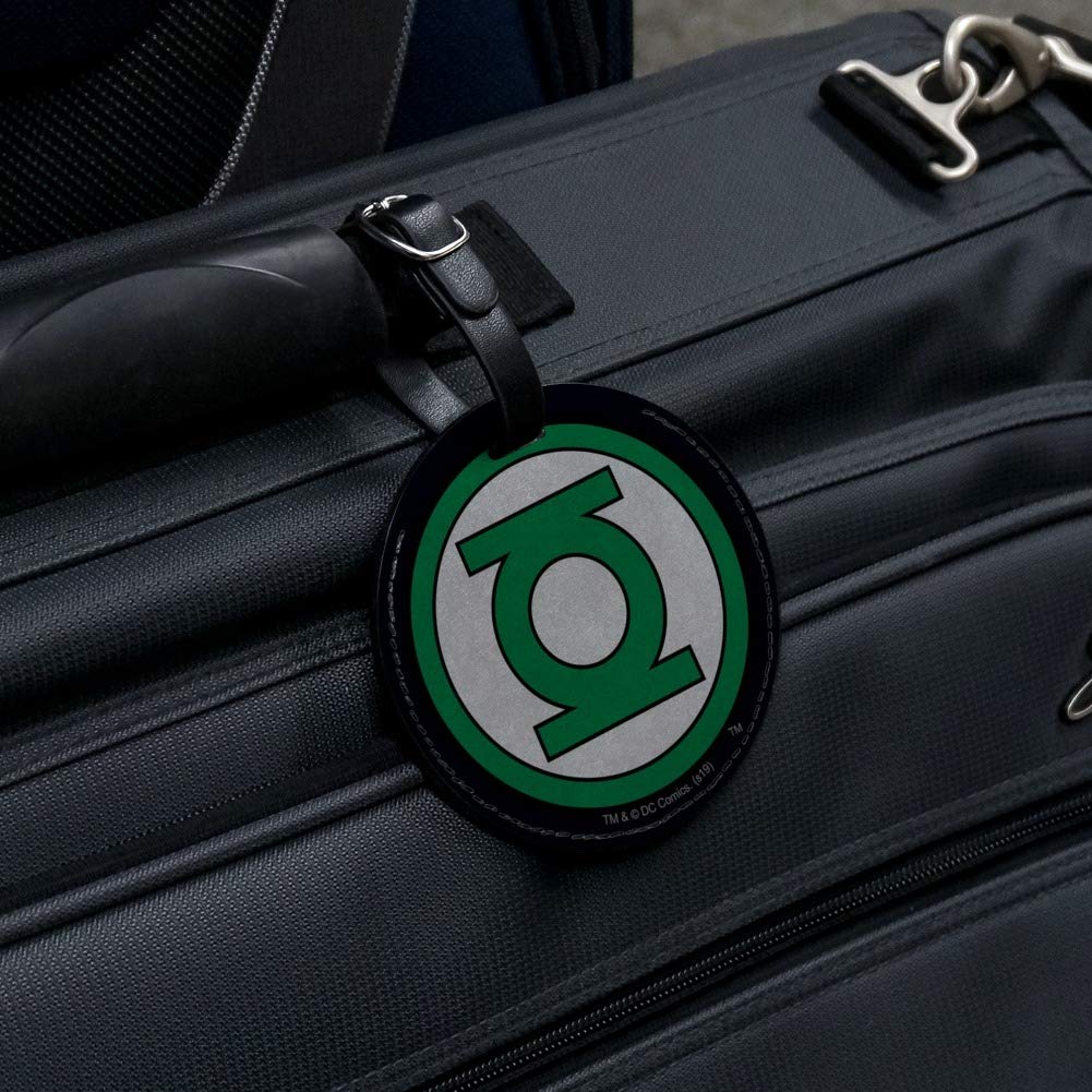 Green Lantern Logo Round Leather Luggage Tag - Durable Suitcase ID Tag for Carry-On Bags - Perfect for Travel, Business Trips & Vacation Identification