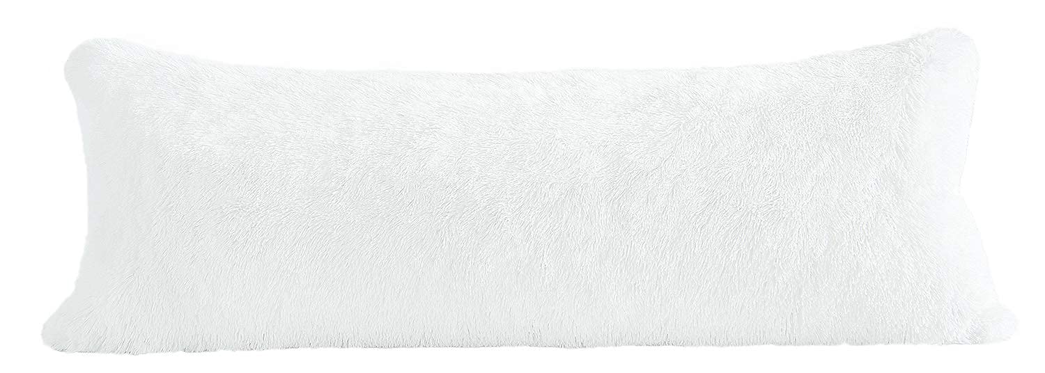 Premium COIZA Body Pillow Cover - Ultra Soft Plush Shaggy Pillowcase with Zipper (White, 21x54 Inches) for Bedroom, Sofa & Travel Comfort