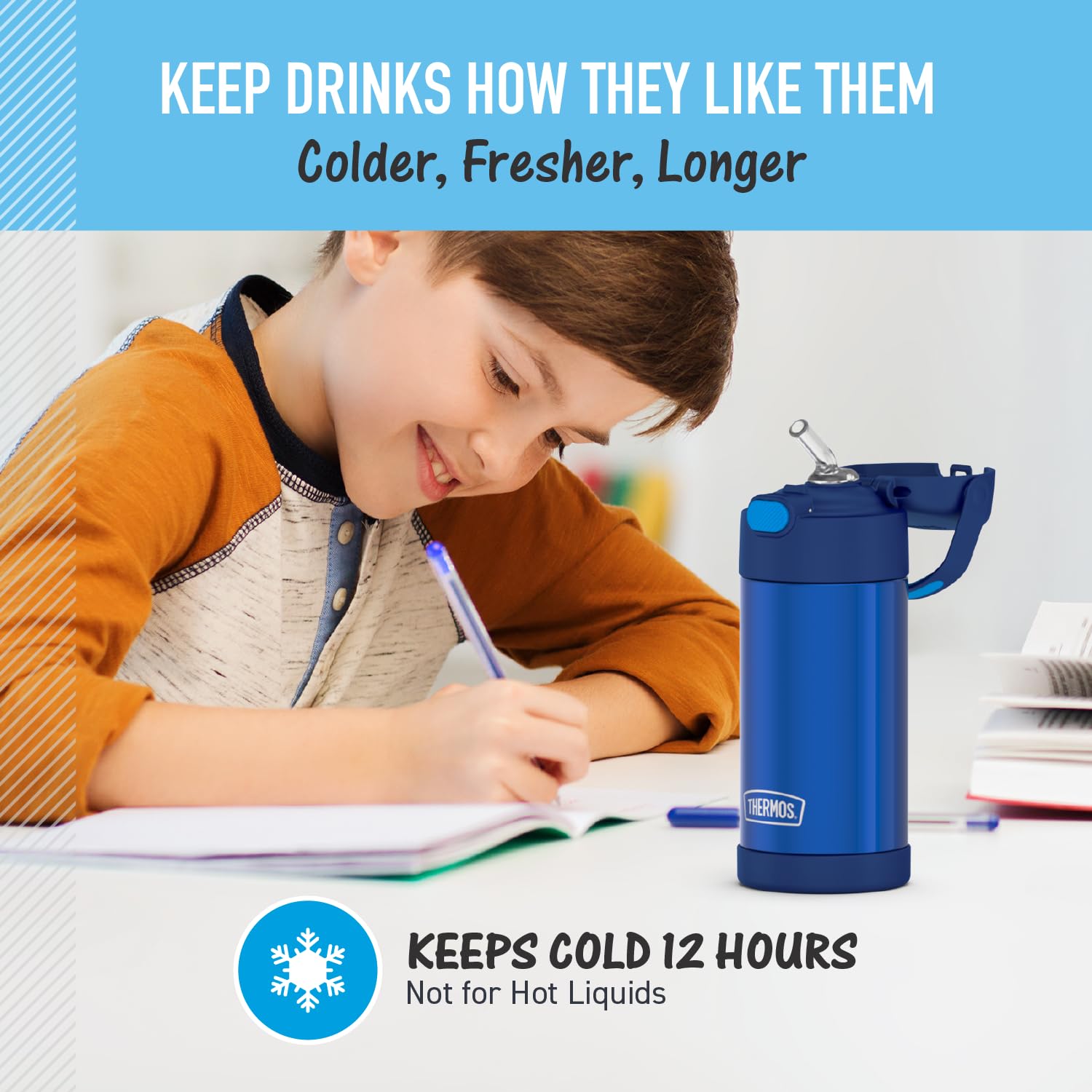 Thermos Funtainer 12oz Stainless Steel Vacuum Insulated Kids Water Bottle with Straw - Leak Proof, BPA Free, for School, Travel & Outdoor Activities - Blue