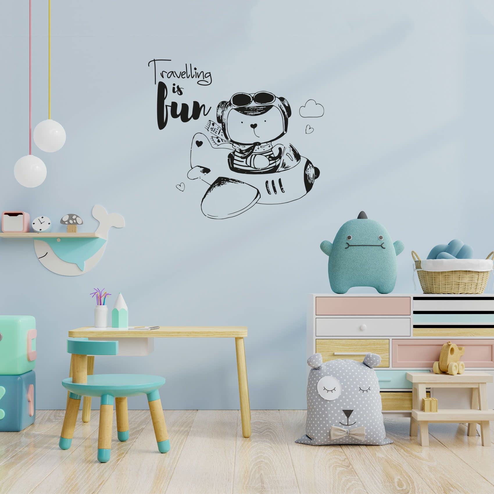 Airplane & Helicopter Wall Decal Sticker - 28x30 Inch Vinyl Art for Kids Room, Nursery, Bedroom Decor - Fun Travel Life Quote Home Decoration - Perfect for Boys, Girls & Teen Room Design