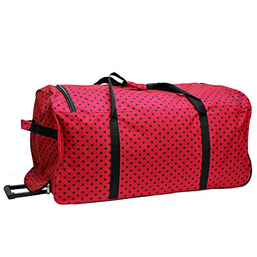 EZ Roll 36 Polka Dots Rolling Duffel Bag - 3 Color Options (Brown/Aqua) for Travel, Gym & Weekend Getaways | Spinner Luggage with Wheels