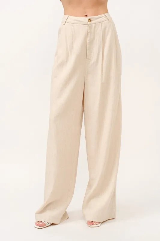 High Rise Wide Leg Linen Blend Pants for Women - Summer Comfort Stretch Trousers with Elastic Waist | Casual, Office & Vacation Wear