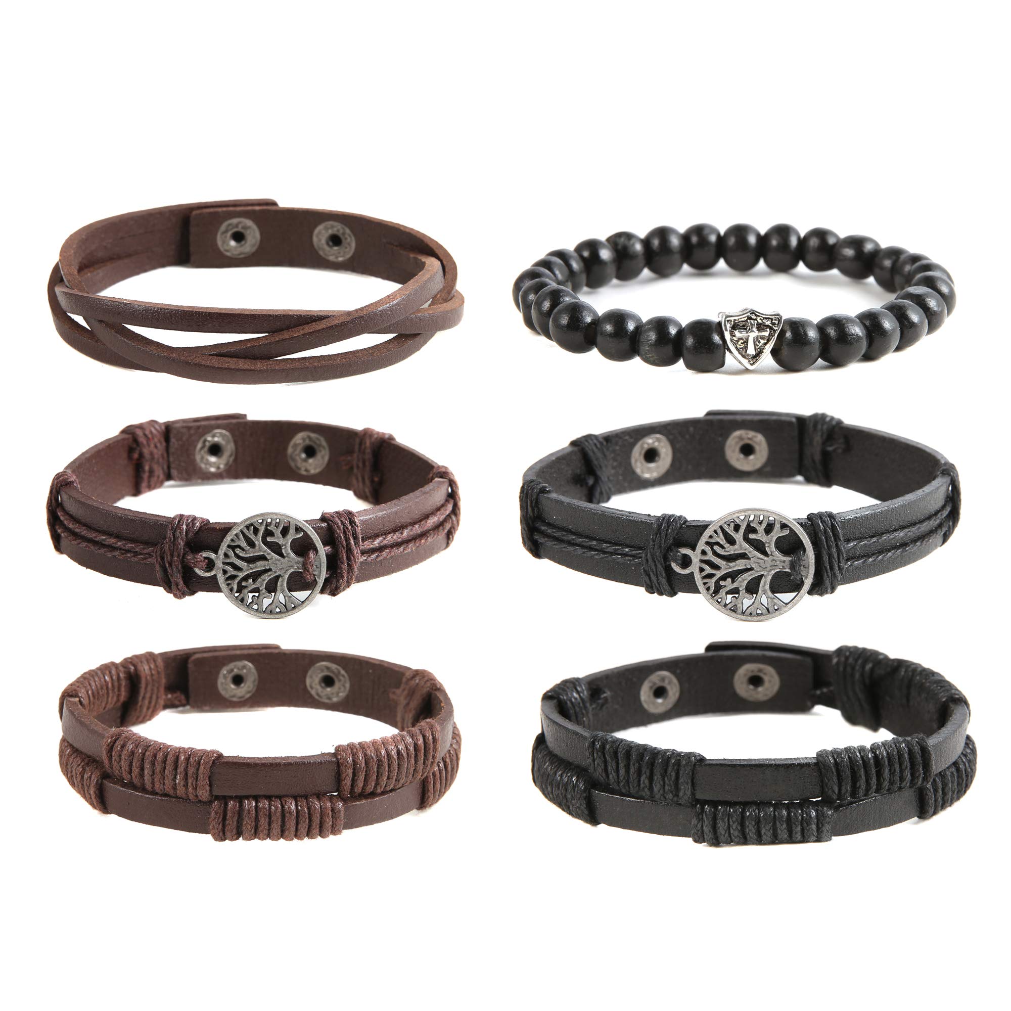 Genuine Leather Tree of Life Bracelet for Men & Women - Tiger Eye & Lava Rock Beads, Elastic Ethnic Tribal Wristband - Perfect for Yoga, Meditation & Boho Fashion Accessories