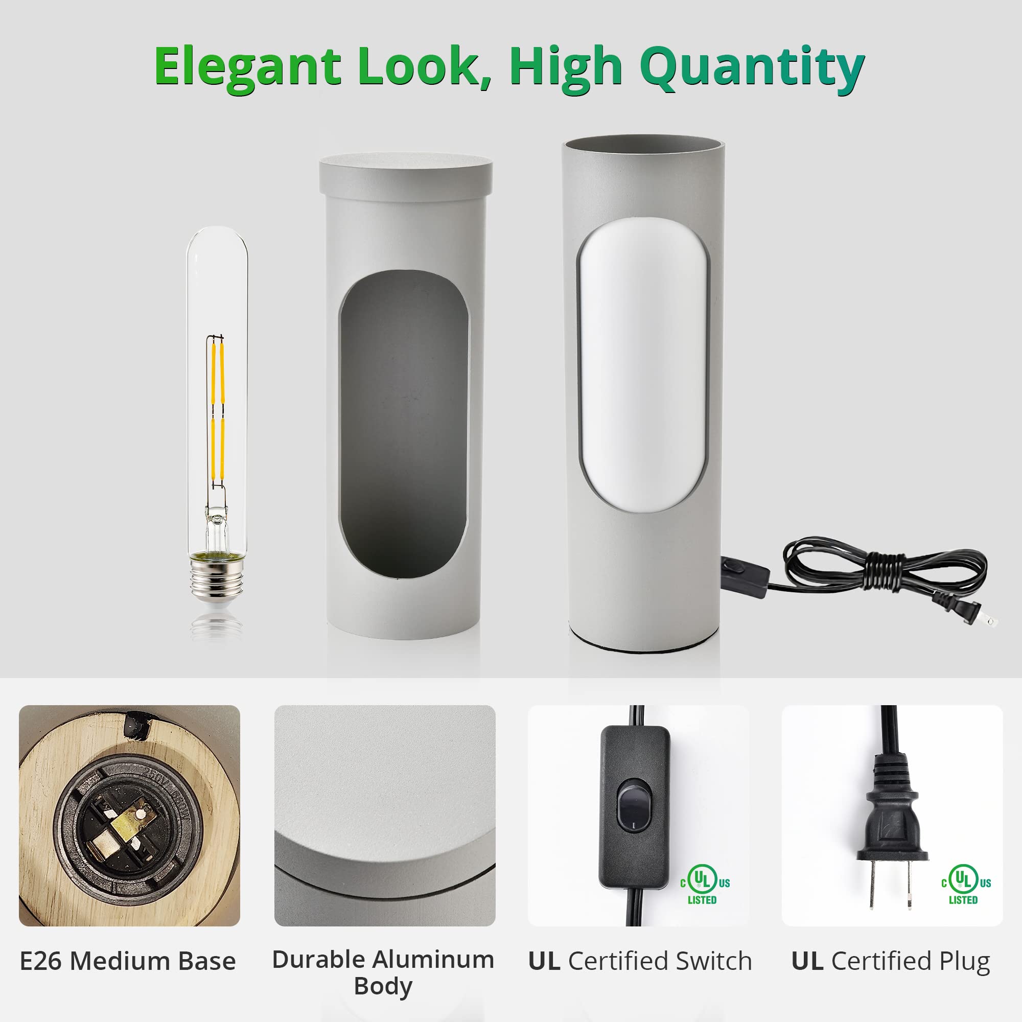 Kosher Lamp for Shabbos - LEDIARY Silver Table Lamp with T10 Bulb (4W Equivalent to 40W, 400LM, 3000K) - Reading Light & Nightlight for Bedroom, Living Room, Synagogue - Perfect for Jewish Sabbath Observance and Nighttime Reading