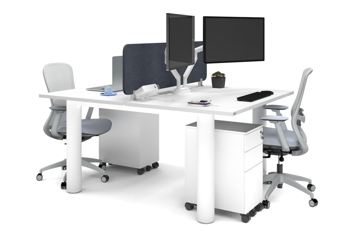 Quadro Cylinder Leg 2-Person Office Workstation Desk - 1400L x 800W with Cable Management - Perfect for Collaborative Workspaces & Modern Offices