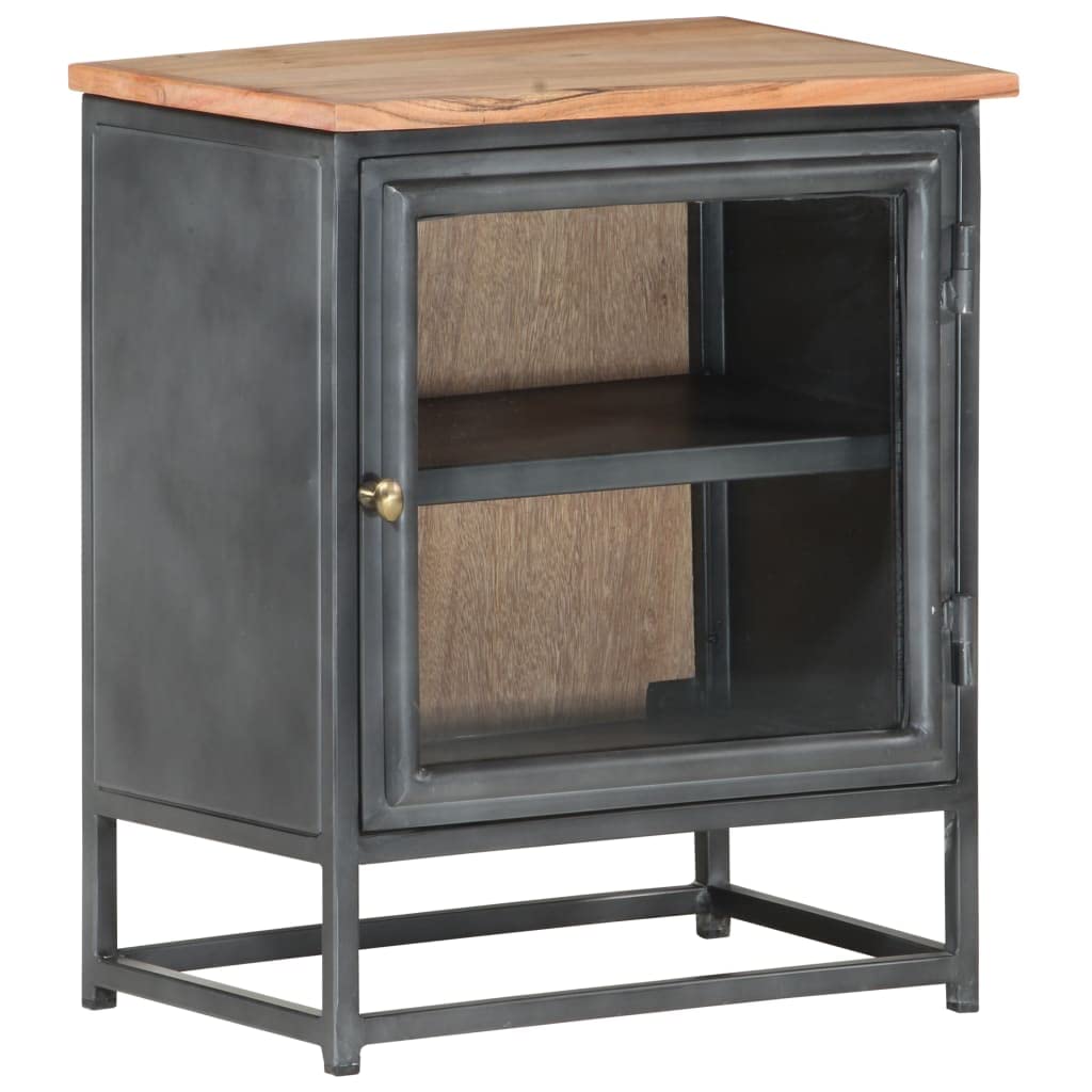 Rustic Metal Frame End Table with Solid Acacia Wood Top - 15.7