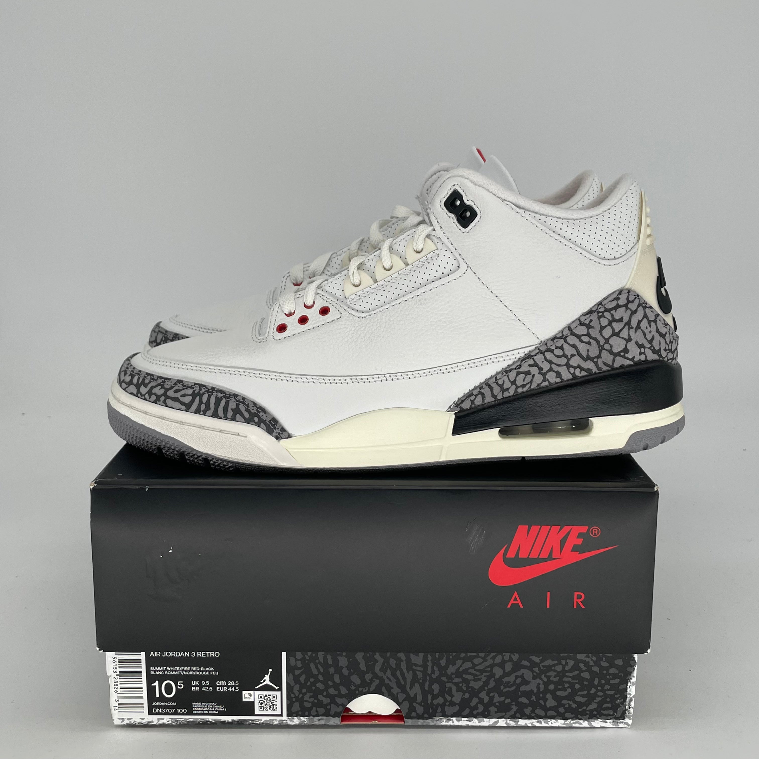 AIR JORDAN 3 White Cement Reimagined Retro Sneakers - Men's Size 10.5/Women's 12 (DN3707-100) - Authentic Basketball Shoes for Streetwear & Casual Outfits