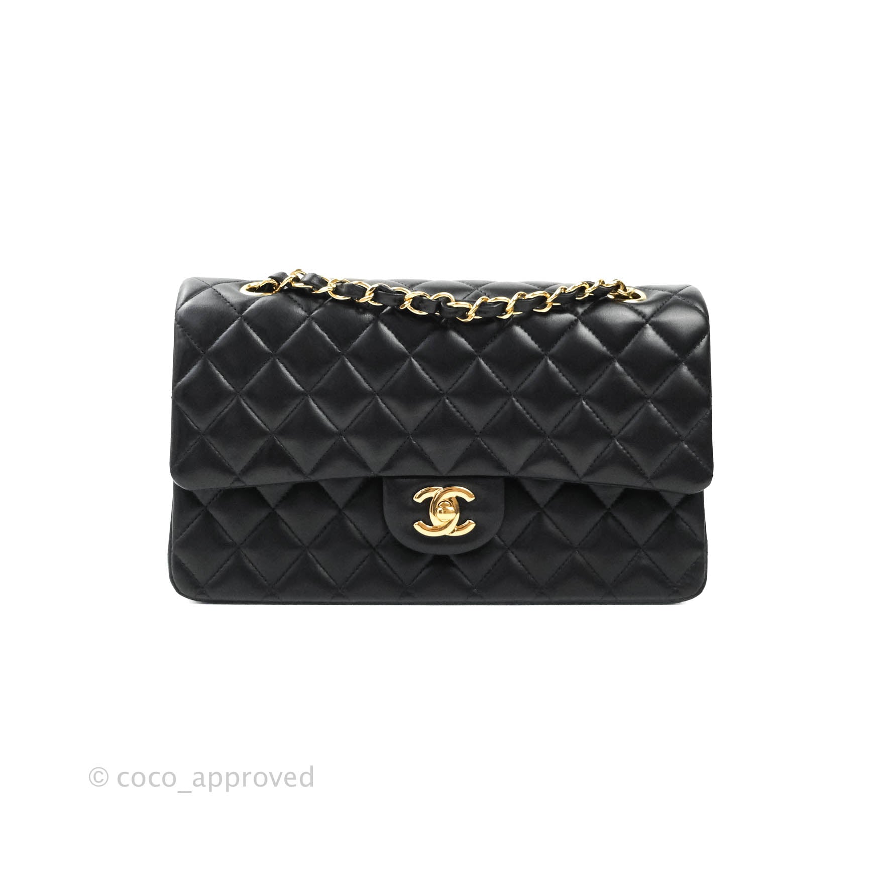 Chanel Classic Flap Bag M/L Size - Black Lambskin Leather with Gold Hardware | Luxury Handbag for Women, Perfect for Evening Events & Daily Use