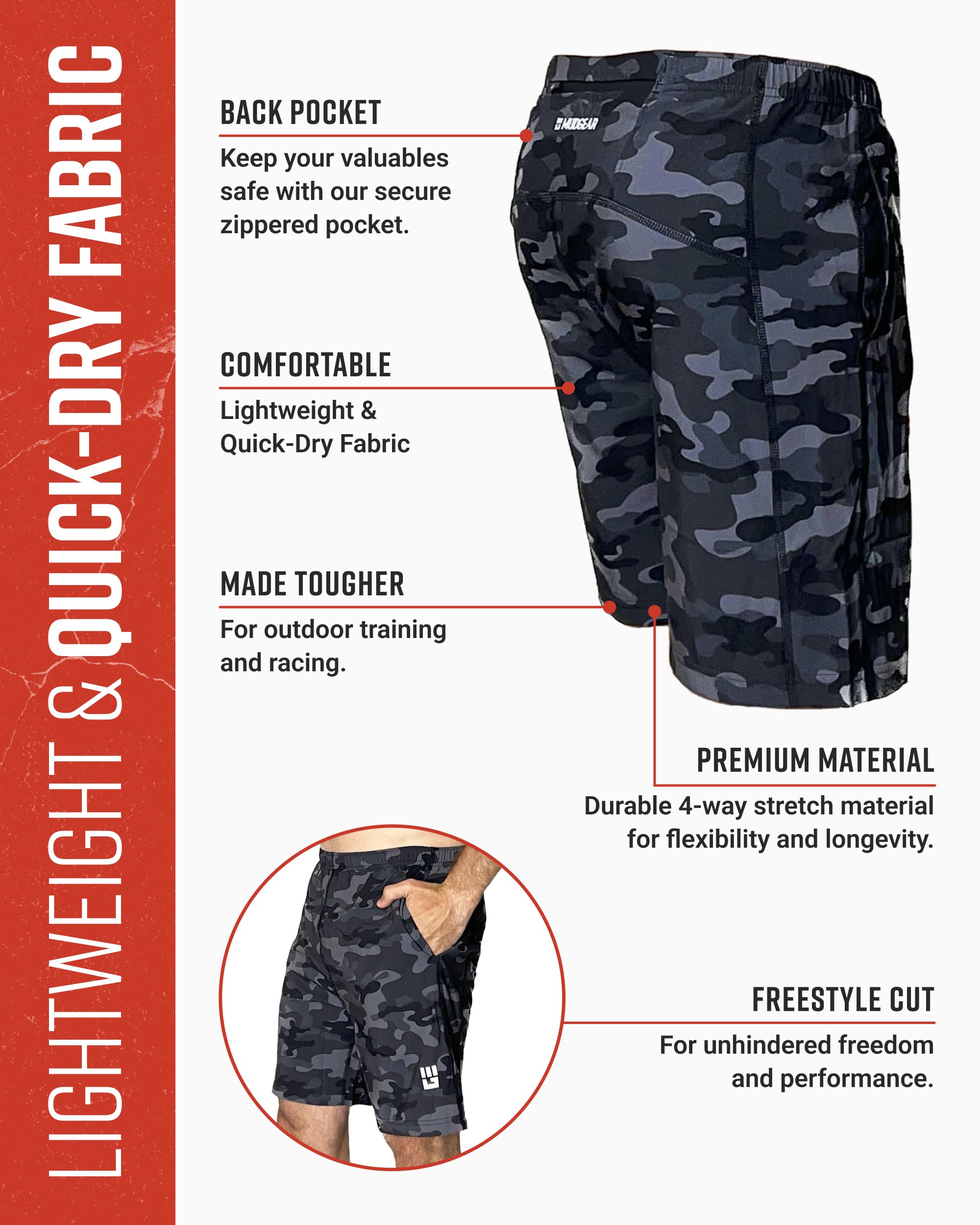 7 Inch Quick Dry Running Shorts for Men - Lightweight Black Athletic Shorts with Inseam & Zipper Pockets - Perfect for Gym, Fitness Training, Jogging & Outdoor Workouts