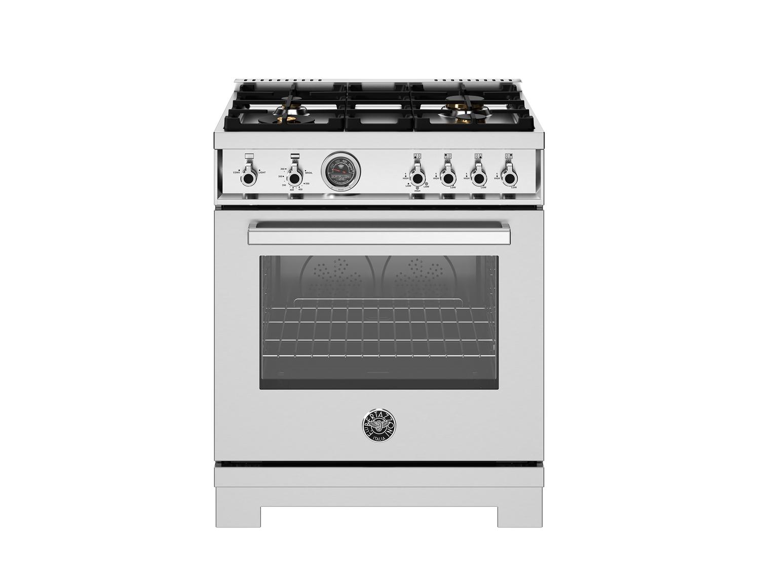 Bertazzoni PRO304BFGMXT 30 Inch Professional Gas Range with 4 Brass Burners - Stainless Steel Built-In Oven for Home Kitchen & Restaurant Cooking