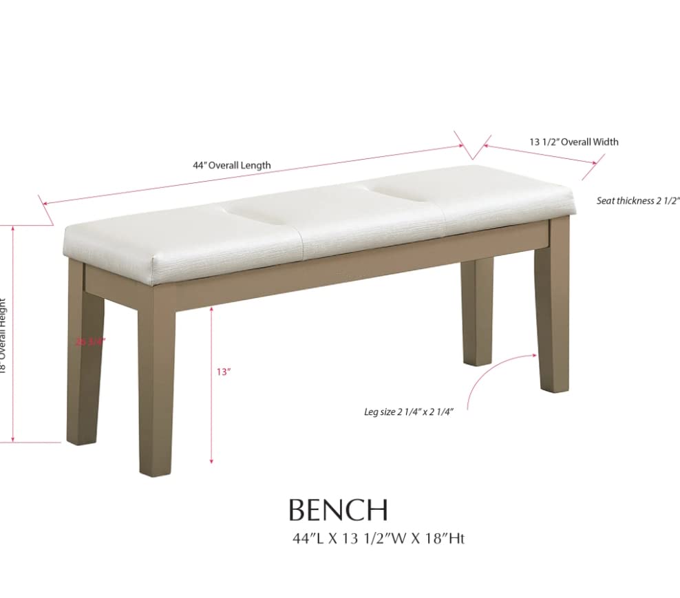 Kings Brand Furniture - Hillsdale Upholstered Dining Bench, White and Gold, Modern Kitchen Bench Seat for Dining Room, Breakfast Nook, and Entryway