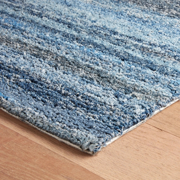 Dash & Albert Denim Chindi Blue Hand Hooked Cotton Rug - Stylish & Durable Handmade Area Rug for Living Room, Bedroom, or Nursery Decor