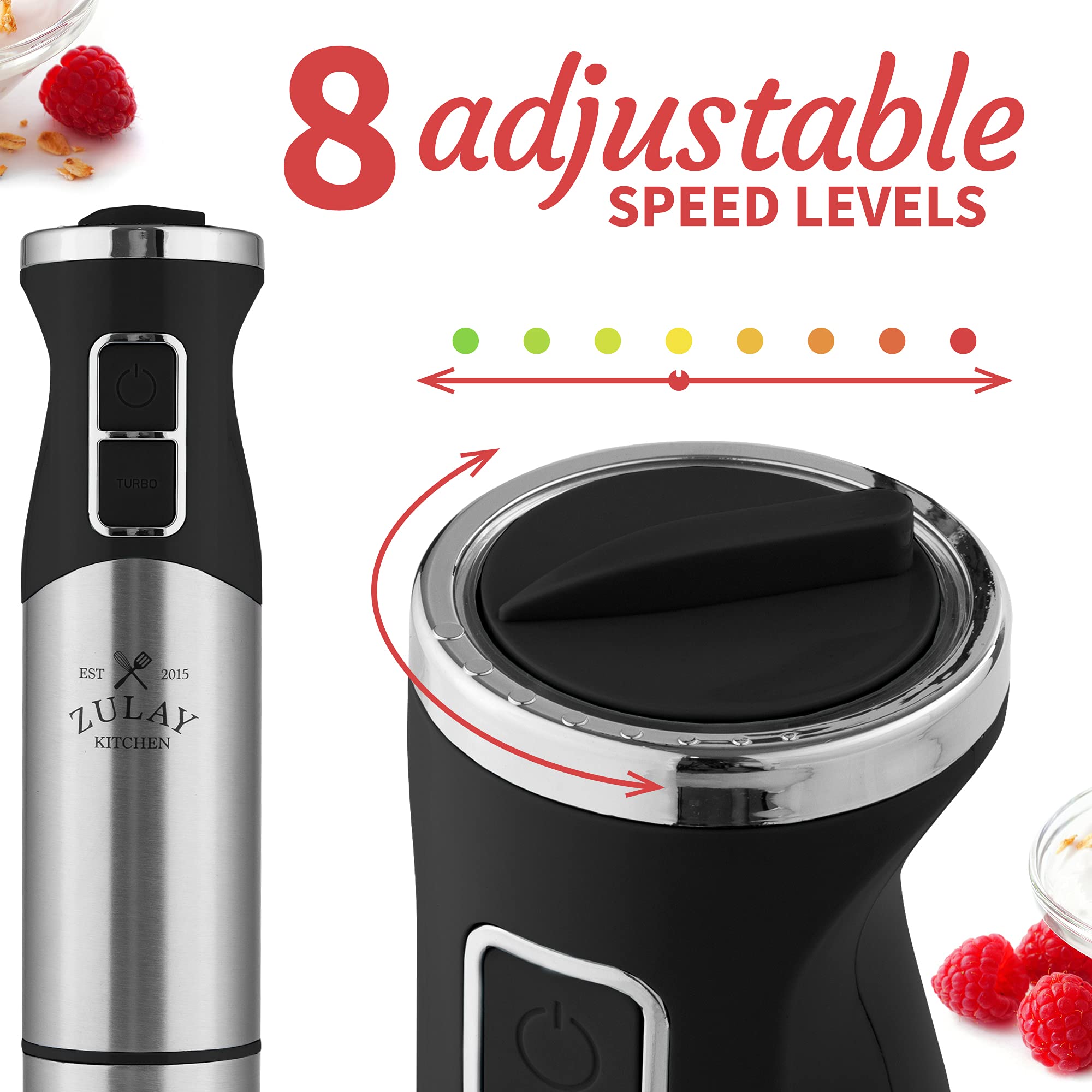 **Zulay Premium Immersion Blender Handheld - Powerful 500W Stick Blender with Ultra-Sharp Stainless Steel Blades for Smoothies, Soups & Sauces - Durable & Easy to Clean (Matte Black) - Perfect for Kitchen, Baking & Meal Prep**