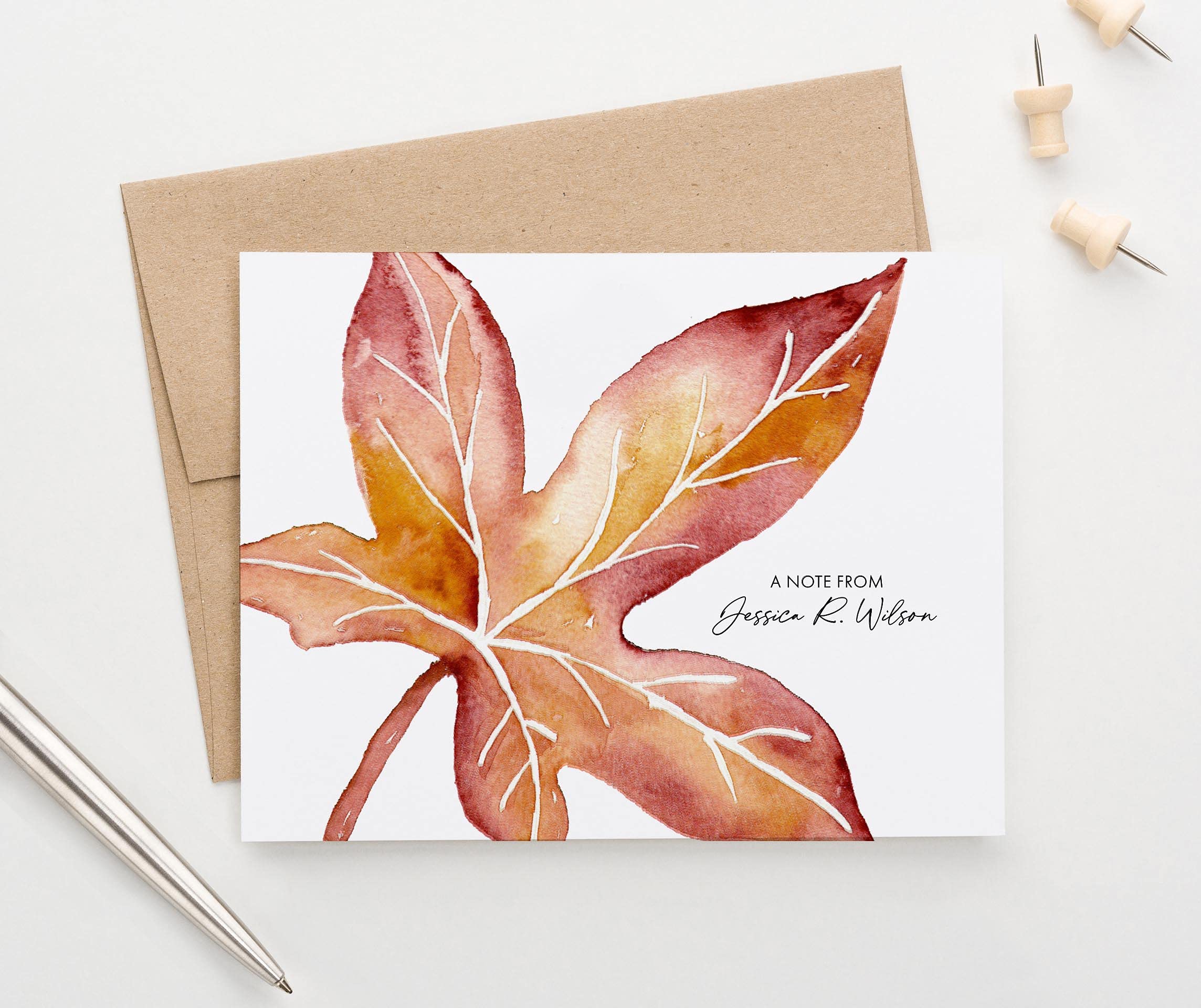 Personalized Maple Leaf Fall Stationery Set - Autumn Themed Folded Note Cards with Envelopes for Women | Perfect for Thanksgiving Greetings, Seasonal Correspondence & Handwritten Letters