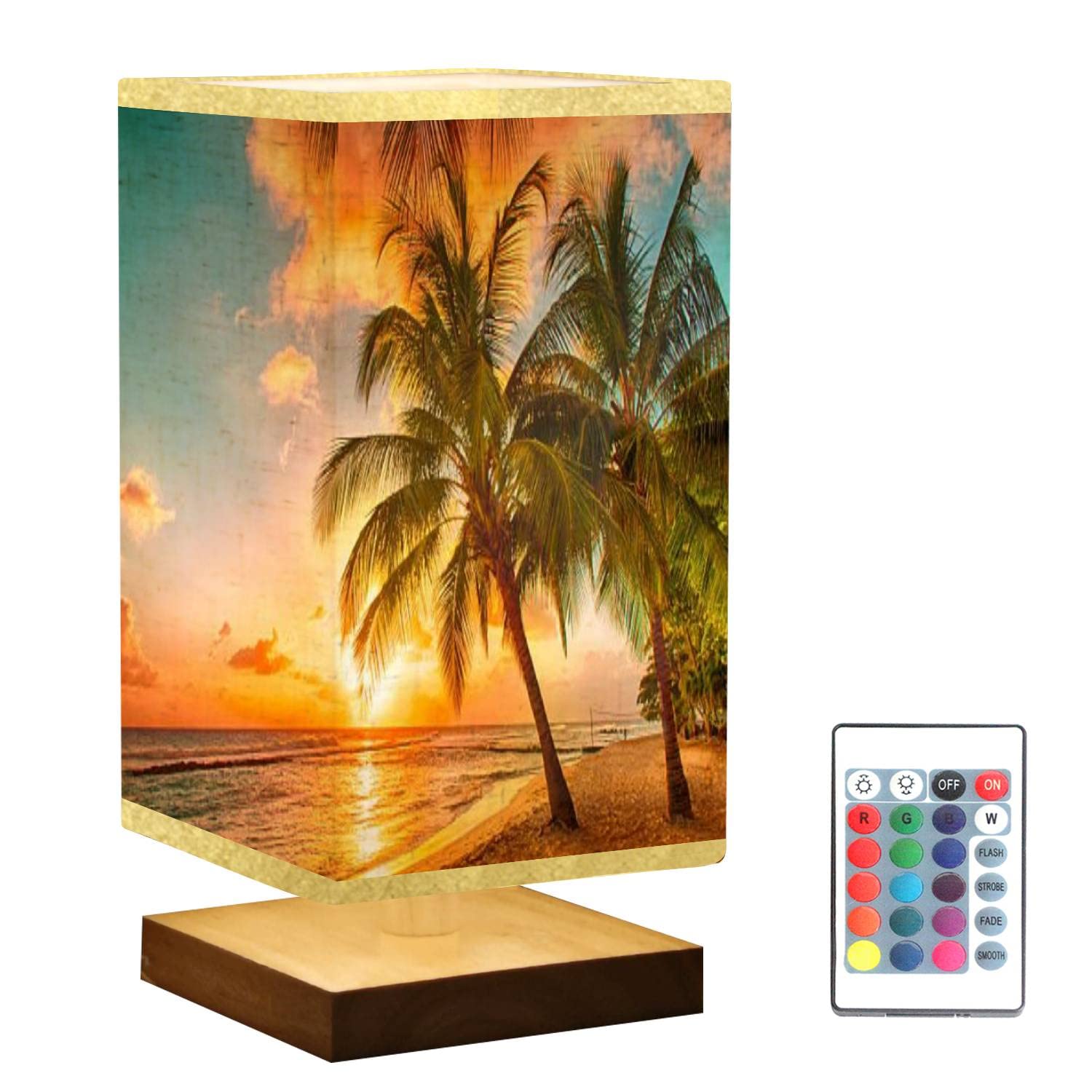 Dimmable Square Bedside Table Lamp with Barbados Wooden Base & Flaxen Fabric Shade - Nightstand Lamp for Bedroom, Living Room, Office | Perfect for Reading, Relaxing & Decor