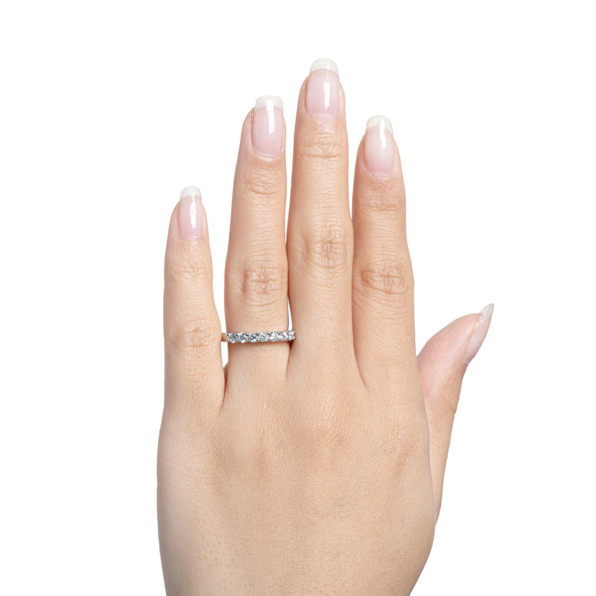 AINUOSHI Eternity Wedding Band - Platinum Plated Sterling Silver Ring with Round/Princess Cut Cubic Zirconia | Stackable Engagement Ring for Women | Jewelry Box Included | Perfect for Anniversaries, Proposals & Everyday Elegance