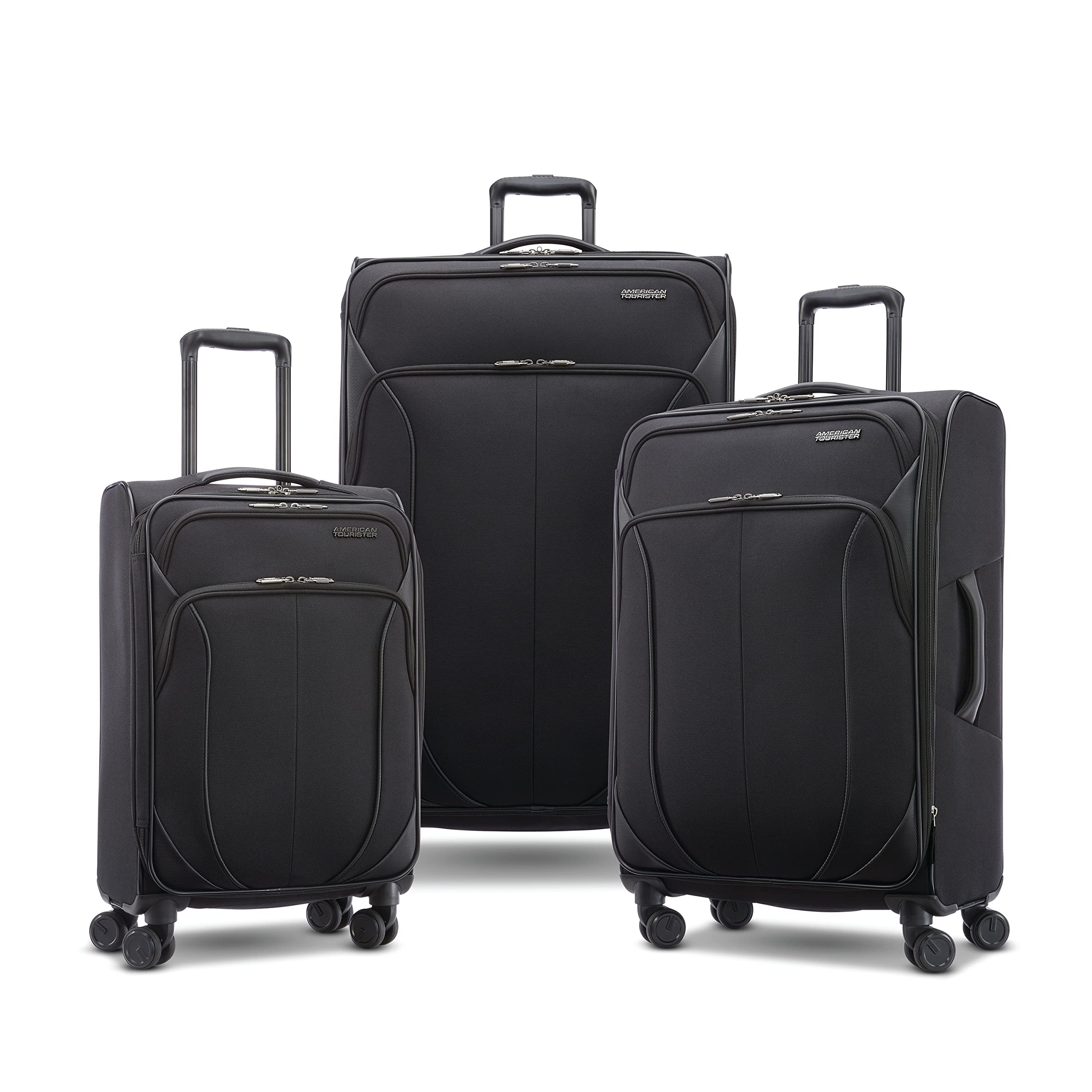 American Tourister 4 KIX 2.0 Expandable Spinner Luggage Set (3-Piece, Black) - Carry-On, Medium & Large Suitcases for Travel, Business Trips & Vacations